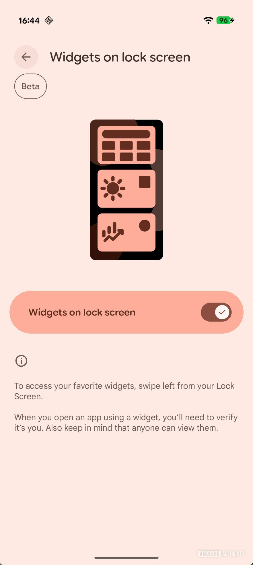 Widgets na página de configurações da tela de bloqueio no Android 16 QPR2 Beta 3