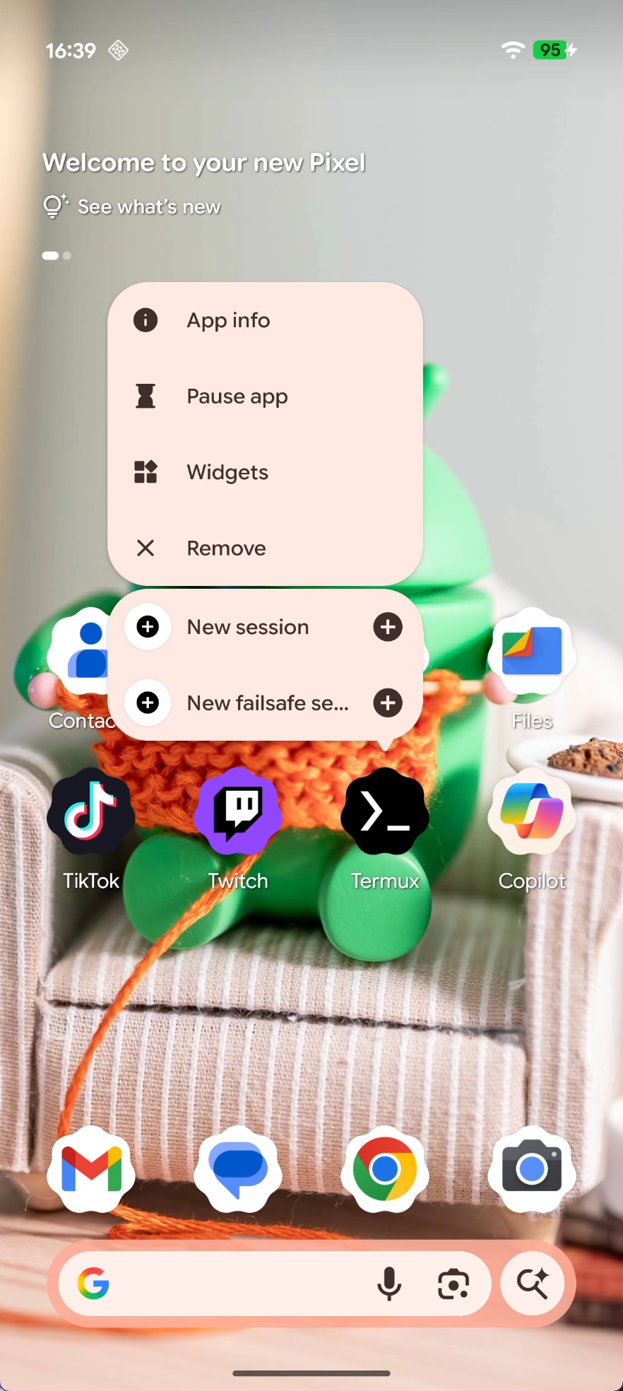 Atalho do menu de contexto do aplicativo e botões no Android 16 QPR2 Beta 3
