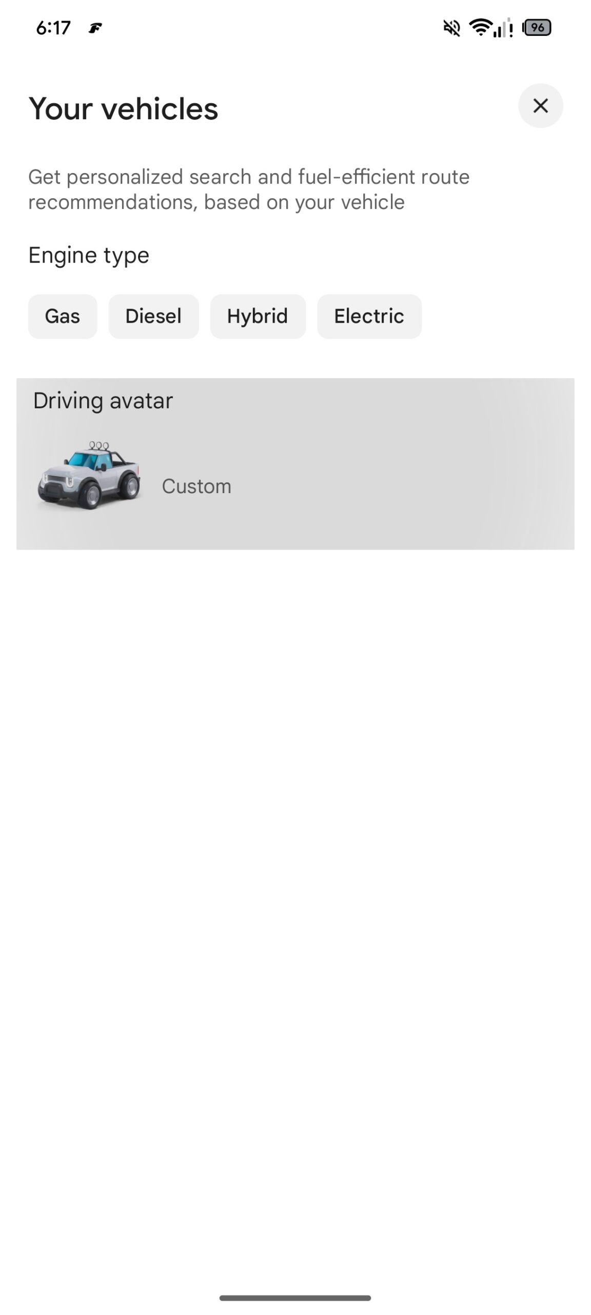 Google Maps escolha avatar no menu de configurações