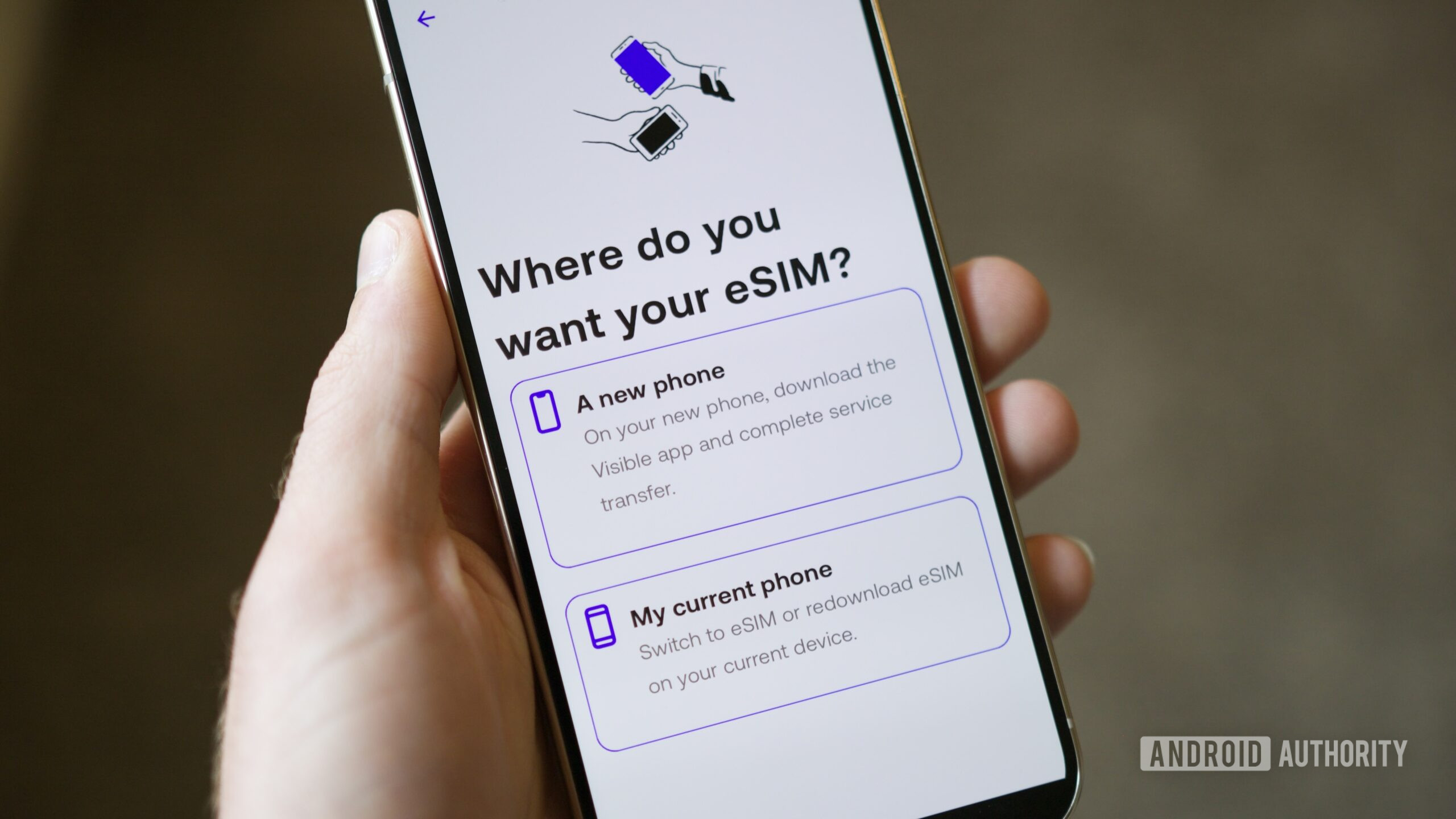 Página de transferência eSIM no aplicativo Visible Android.