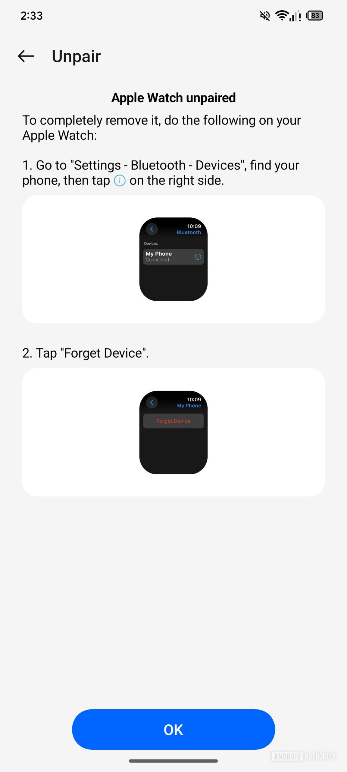 OHealth Desemparelhar Apple Watch