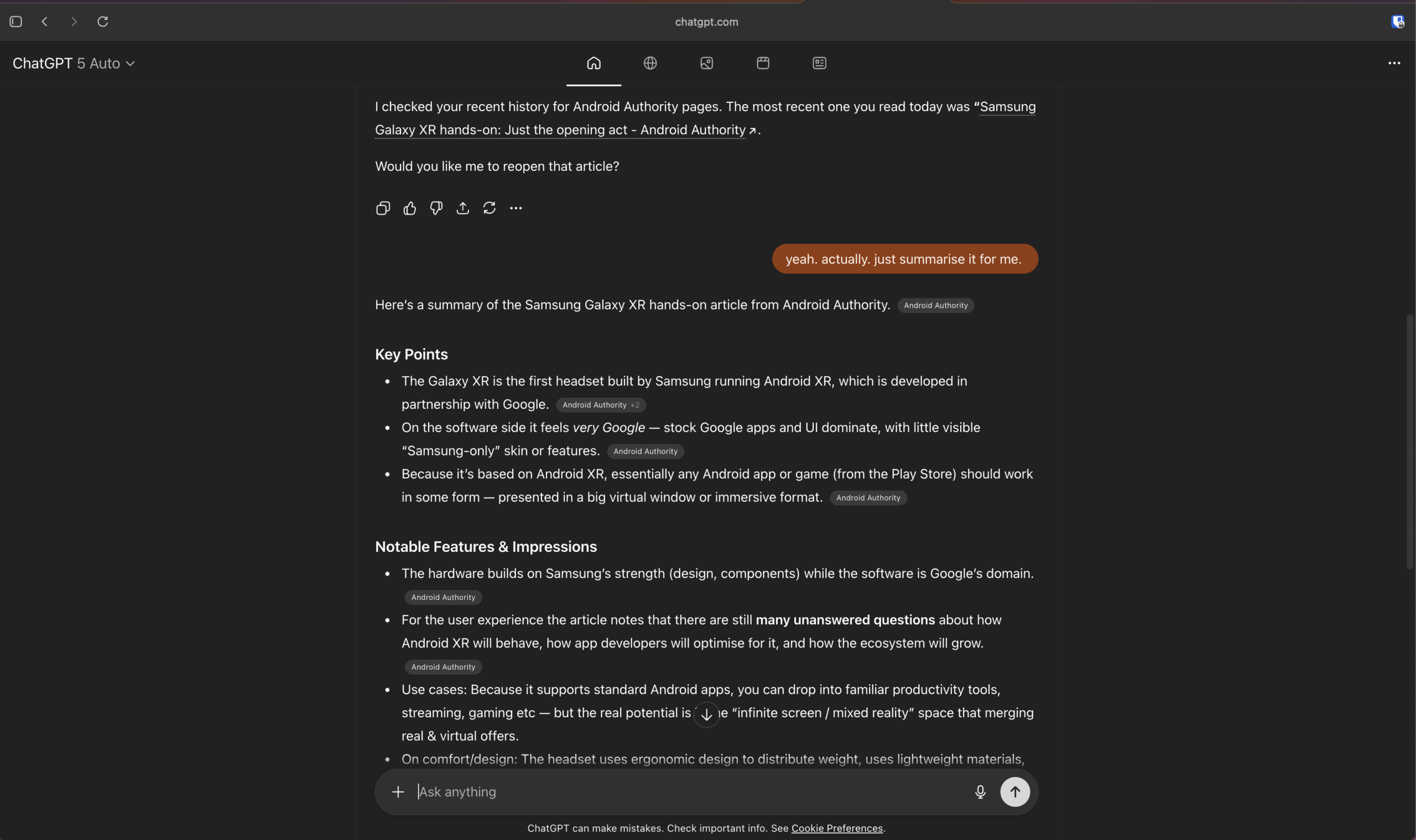 Resumo da memória de navegação do ChatGPT Atlas