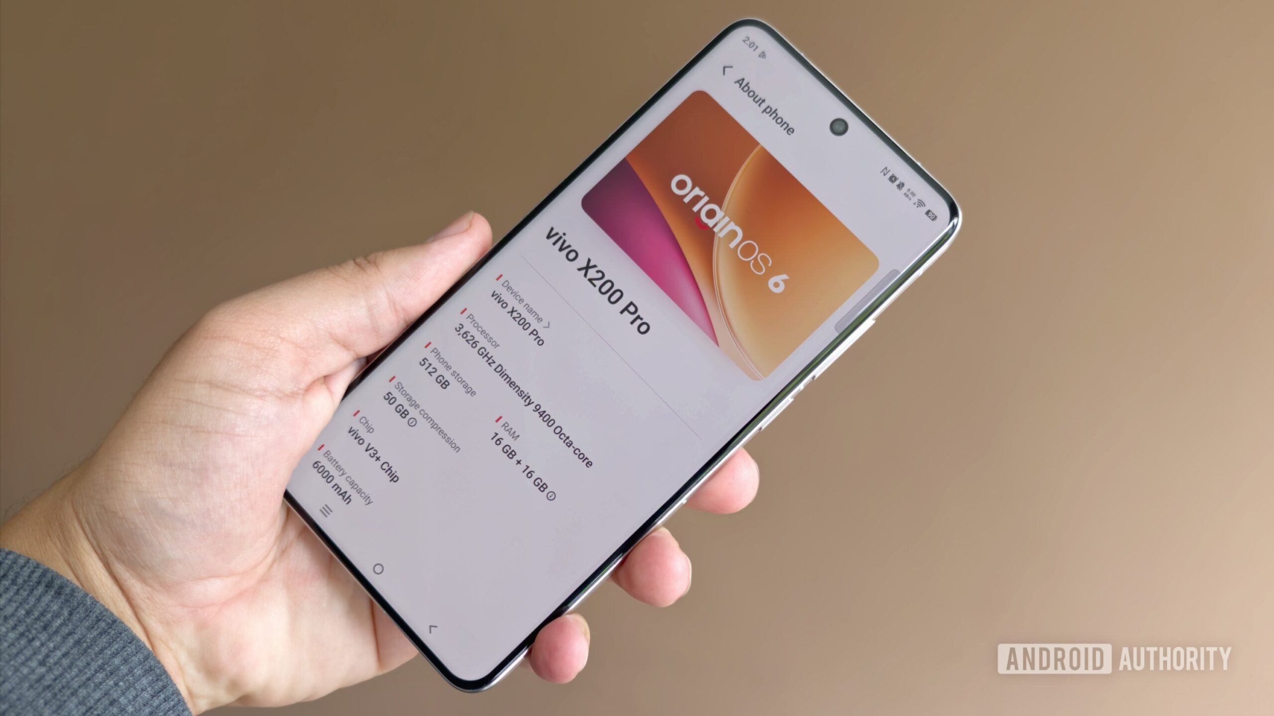 Página de configurações do Vivo OriginOS 6 dimensionada
