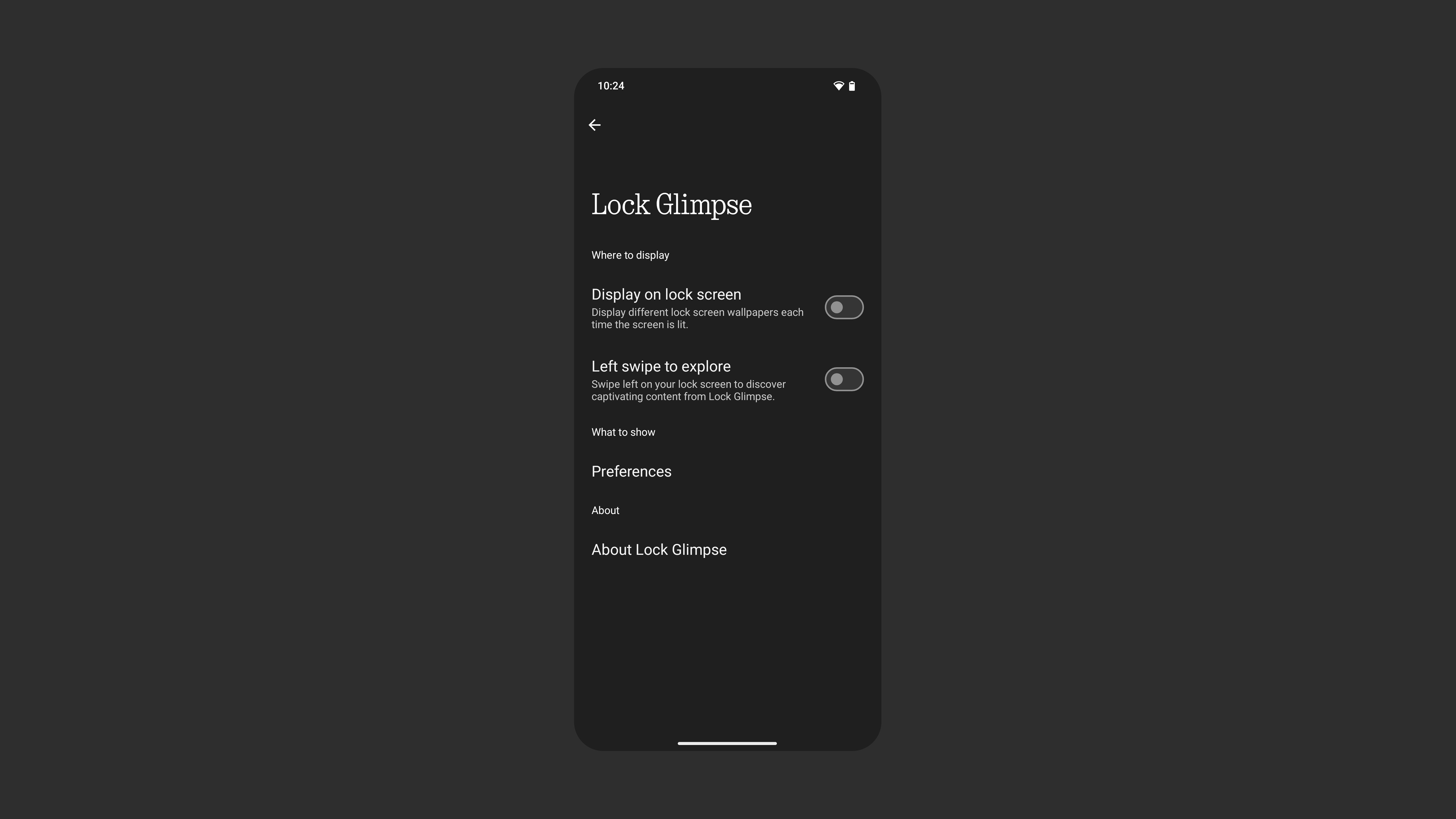 Nada configurações do OS 4.0 Lock Glimpse
