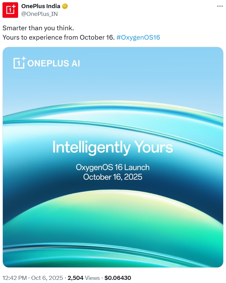 OnePlus India anunciando a data de lançamento do Oxygen OS 16 OnePlus India anunciando a data de lançamento do Oxygen OS 16