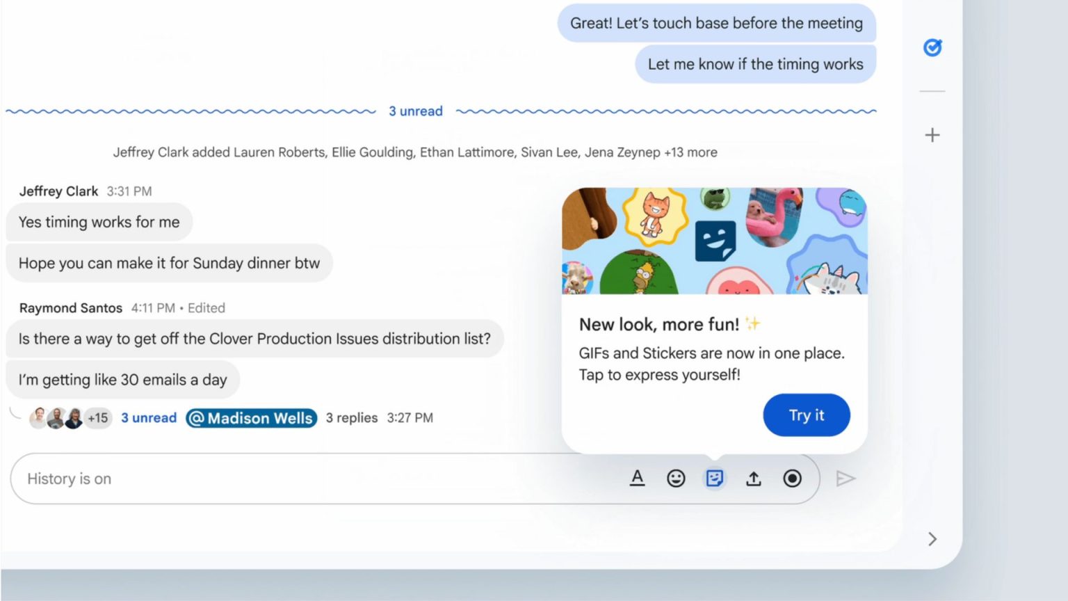 Os adesivos estão chegando ao chat do Google na web