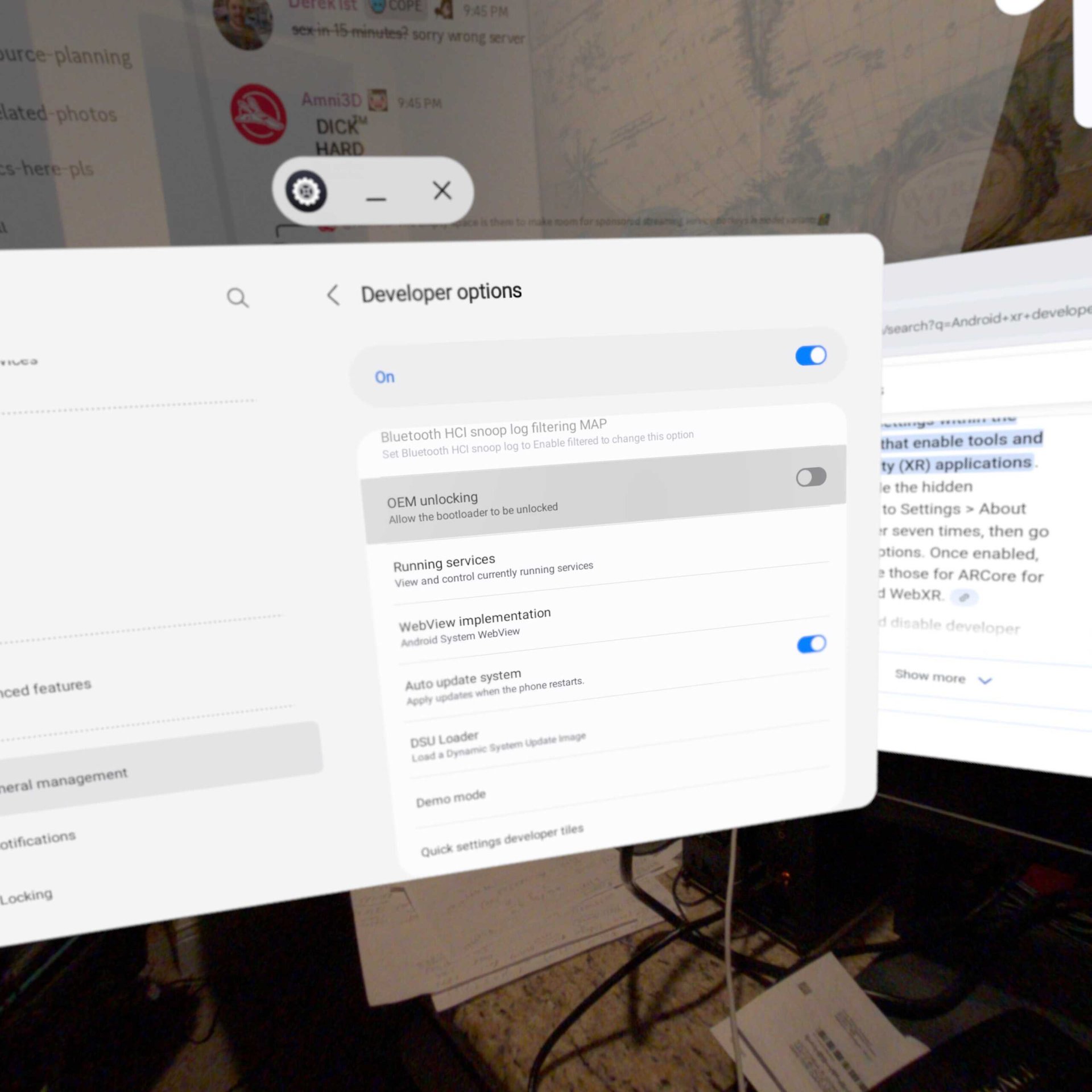 Samsung Galaxy XR Permitir opção de desbloqueio OEM nas configurações do desenvolvedor 1