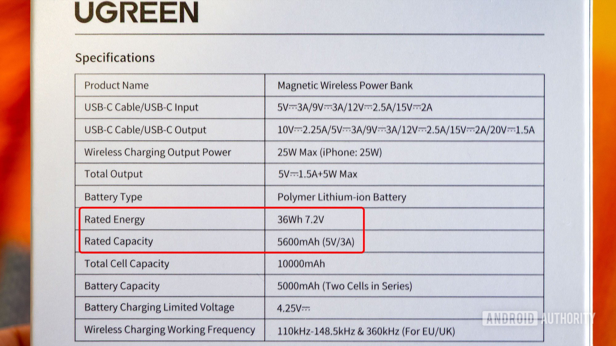 contorno da caixa do banco de potência ugreen 10000mah qi2 25w