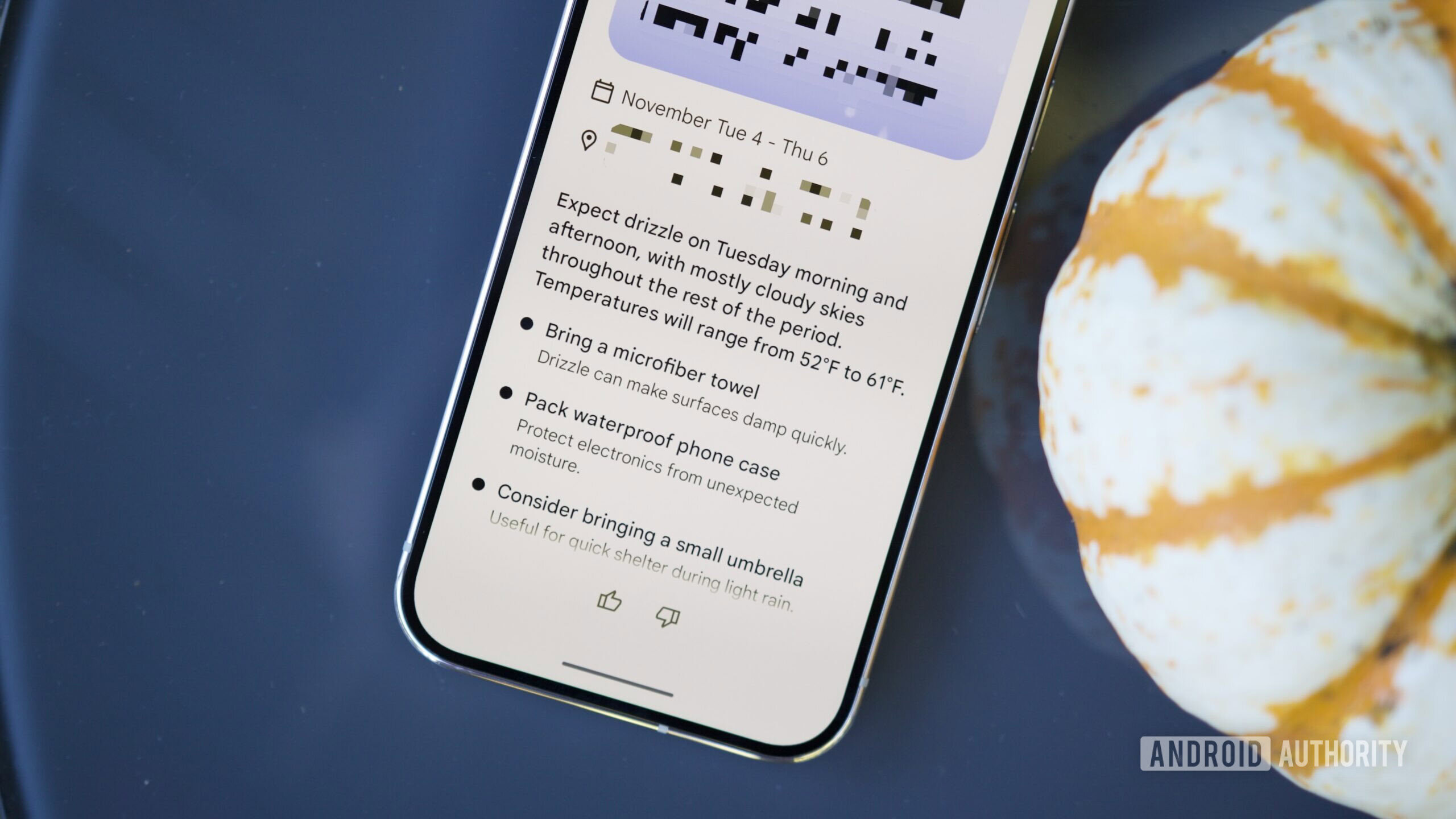 Resumo da viagem do Magic Cue no aplicativo Pixel Weather.