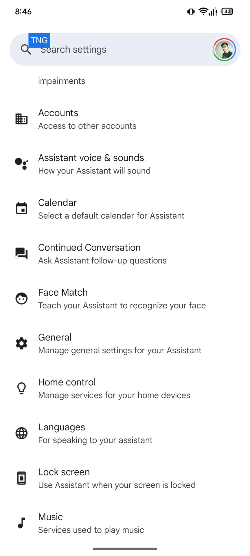 Configurações do Google Assistant Sem tela de escolha para assistentes digitais