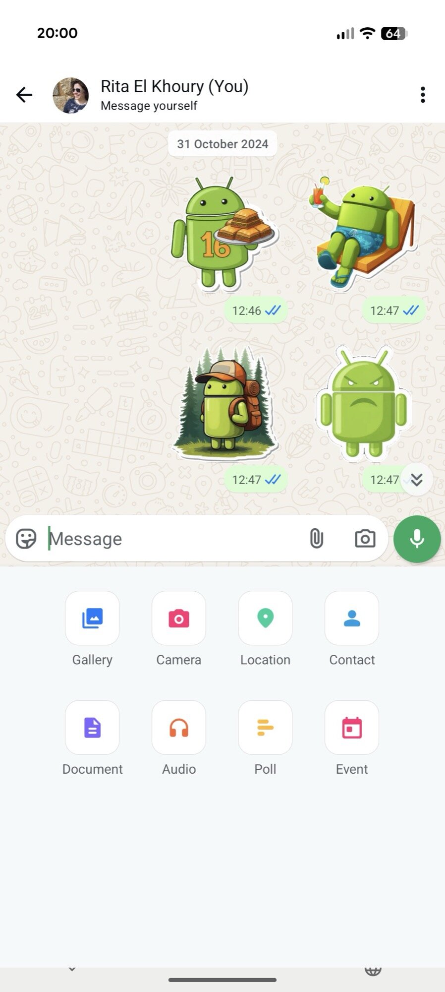 menu de anexo de captura de tela do WhatsApp