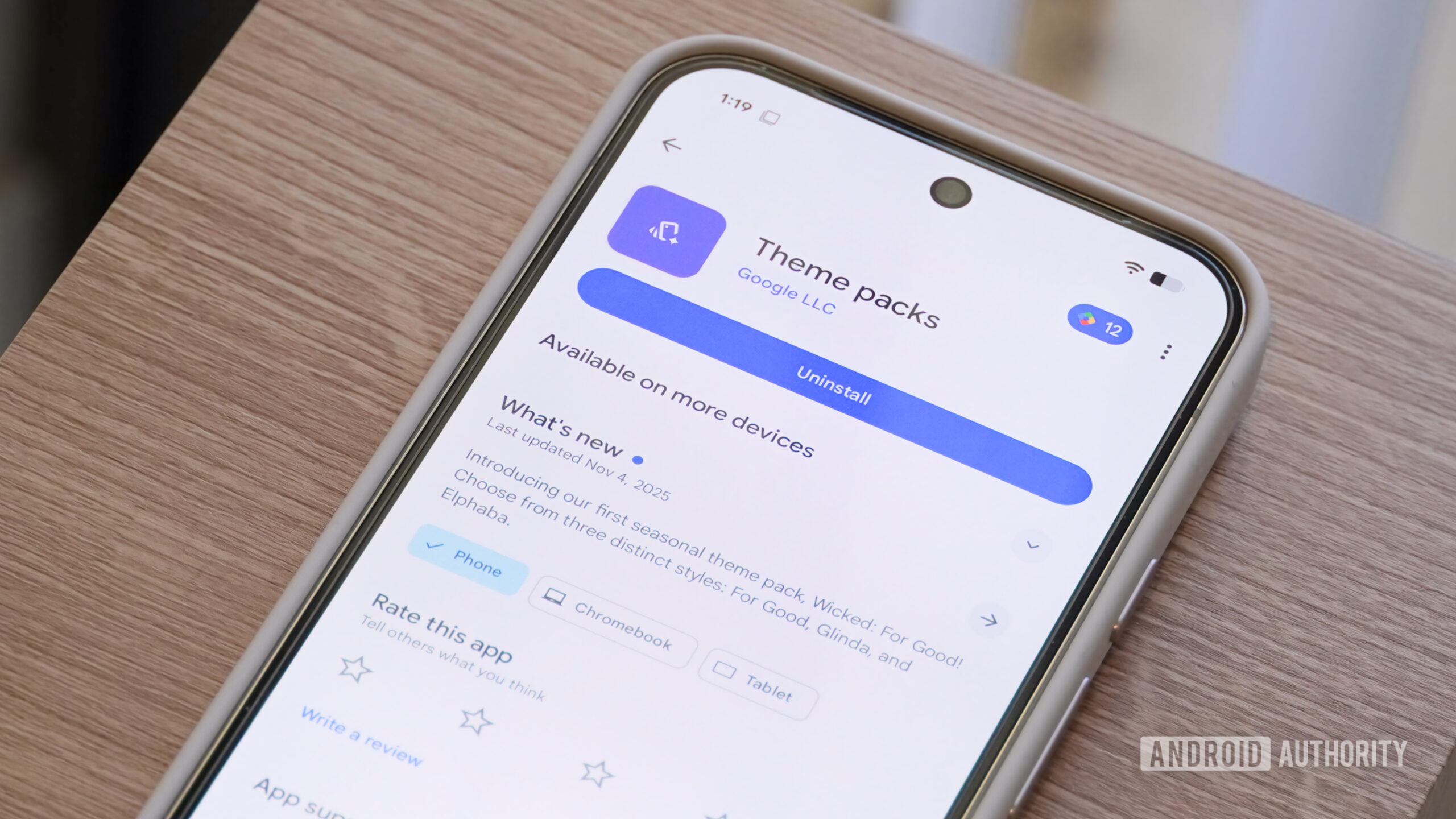 Aplicativo de pacotes temáticos 1 A listagem da Google Play Store para o aplicativo Pacotes de temas.