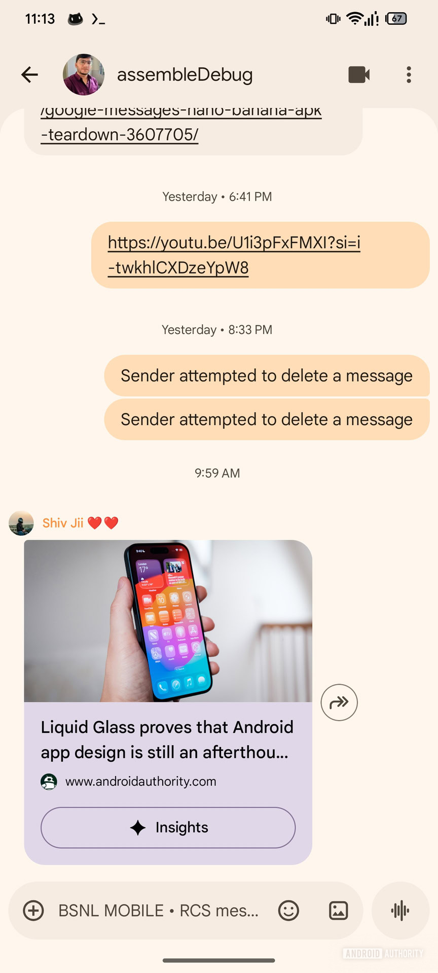 Botão e configurações do Google Messages Insights (1)