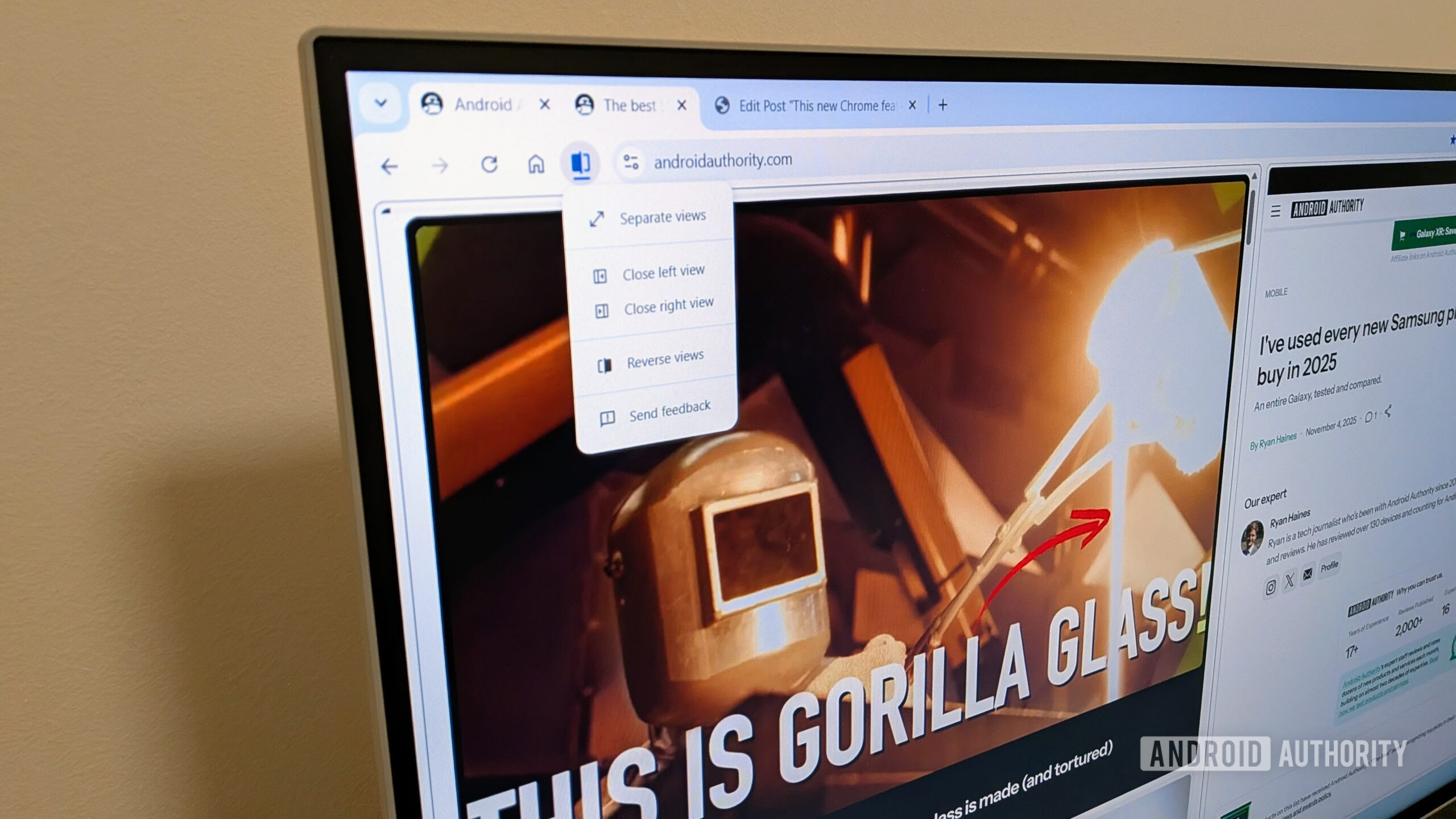 Opções de visualização dividida do Chrome