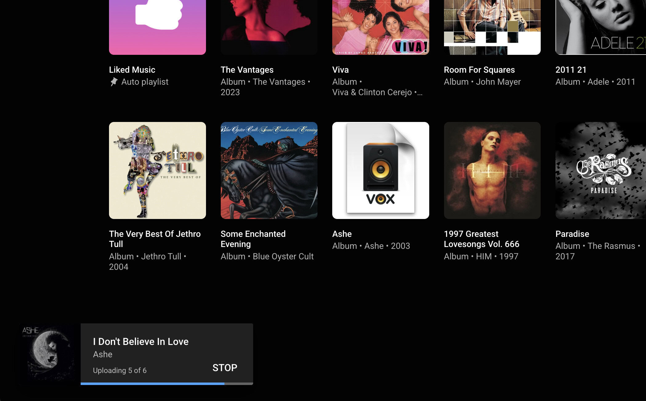 YouTube Music enviando músicas