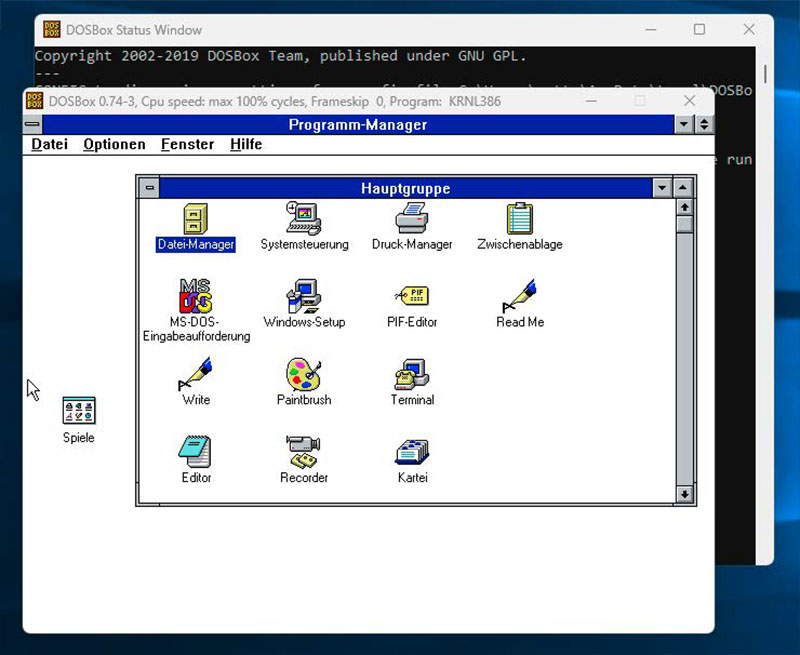 Você pode até instalar o Windows 3.1 no DOSBox usando os disquetes originais ou uma imagem deles e depois usar outros programas neles. A instalação via imagem agora leva apenas alguns segundos - nada comparado ao passado com as inúmeras alterações no disquete.