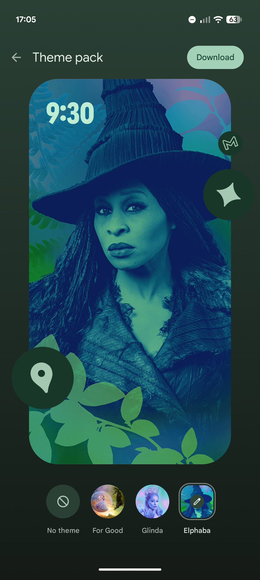 Pacote de tema Pixel Elphaba de Wicked em escala