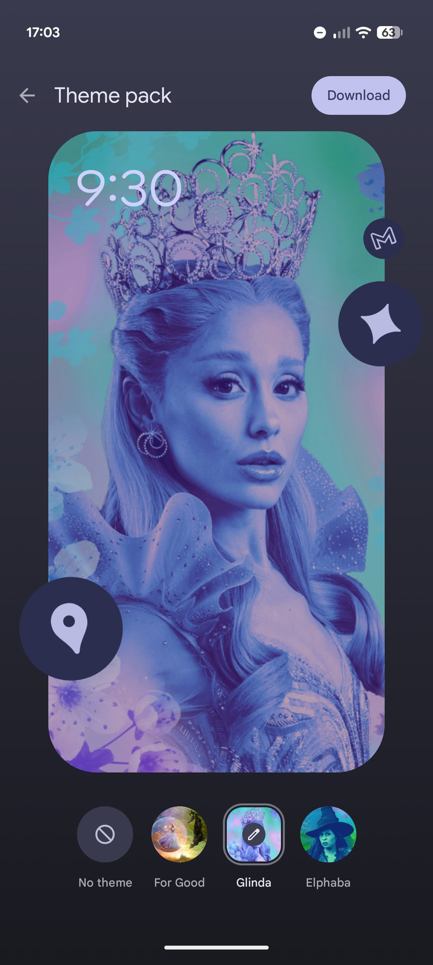 Pacote de tema Pixel Glinda de Wicked em escala