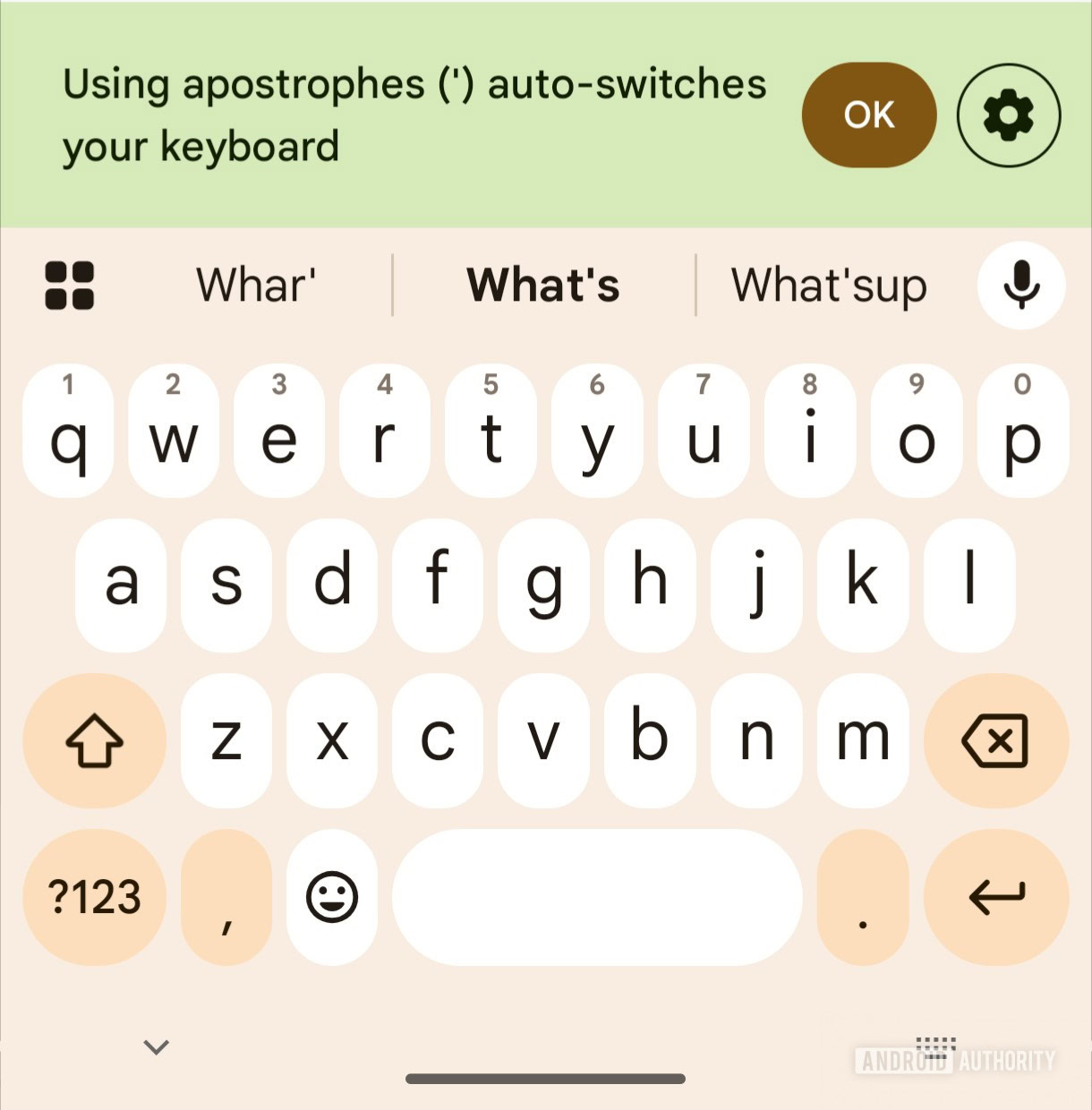 tela da interface do usuário apóstrofo do gboard