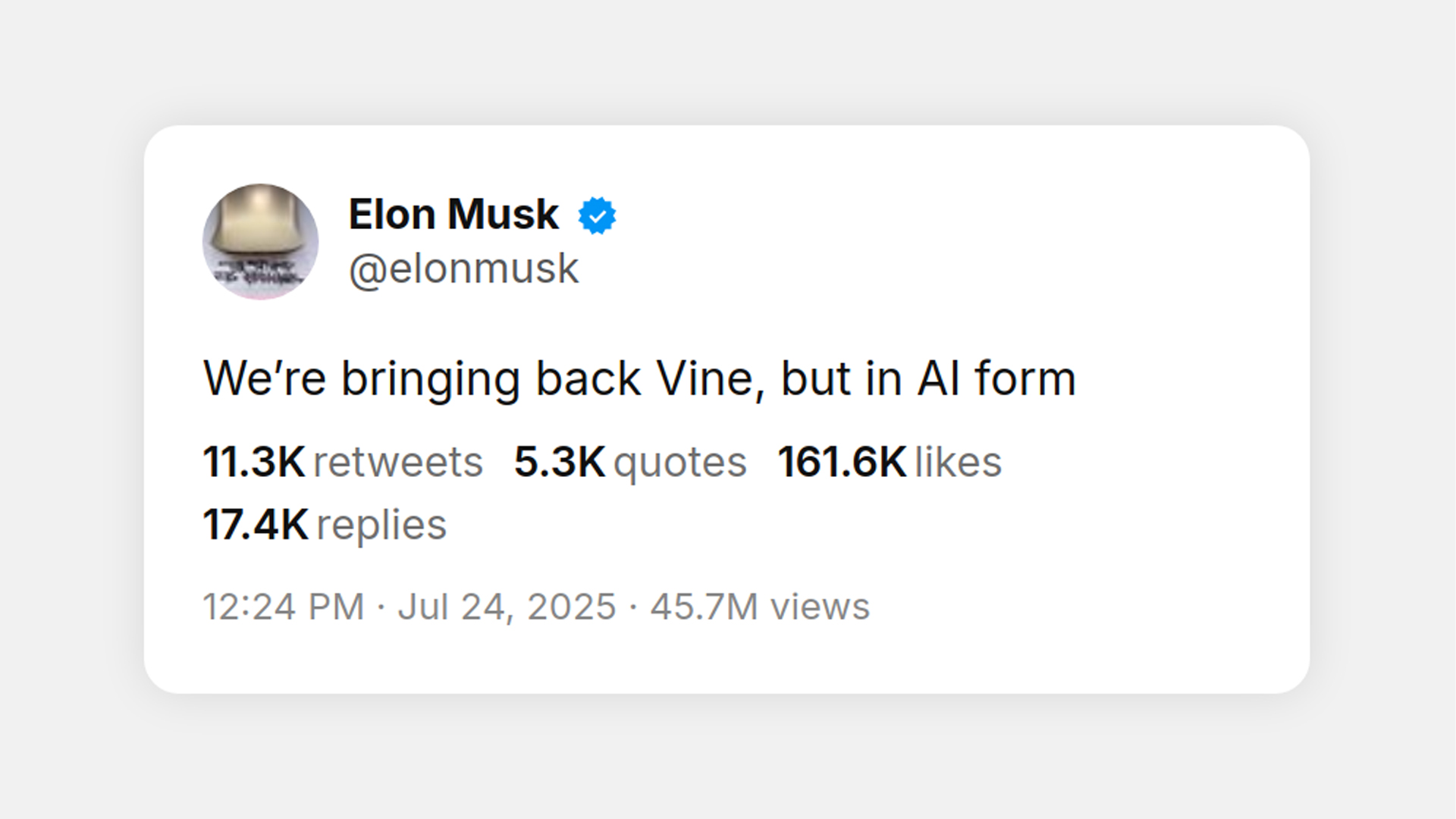 Elon Musk Estamos trazendo de volta o Vine, mas em forma de IA