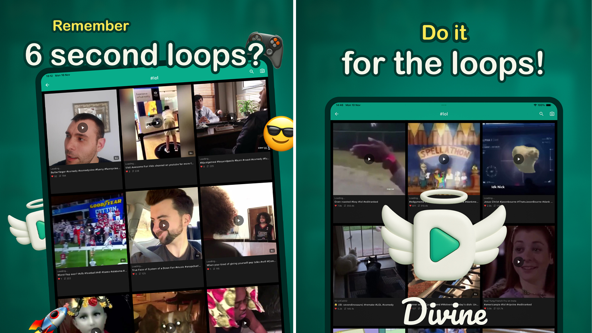 Recursos de capturas de tela do aplicativo diVine