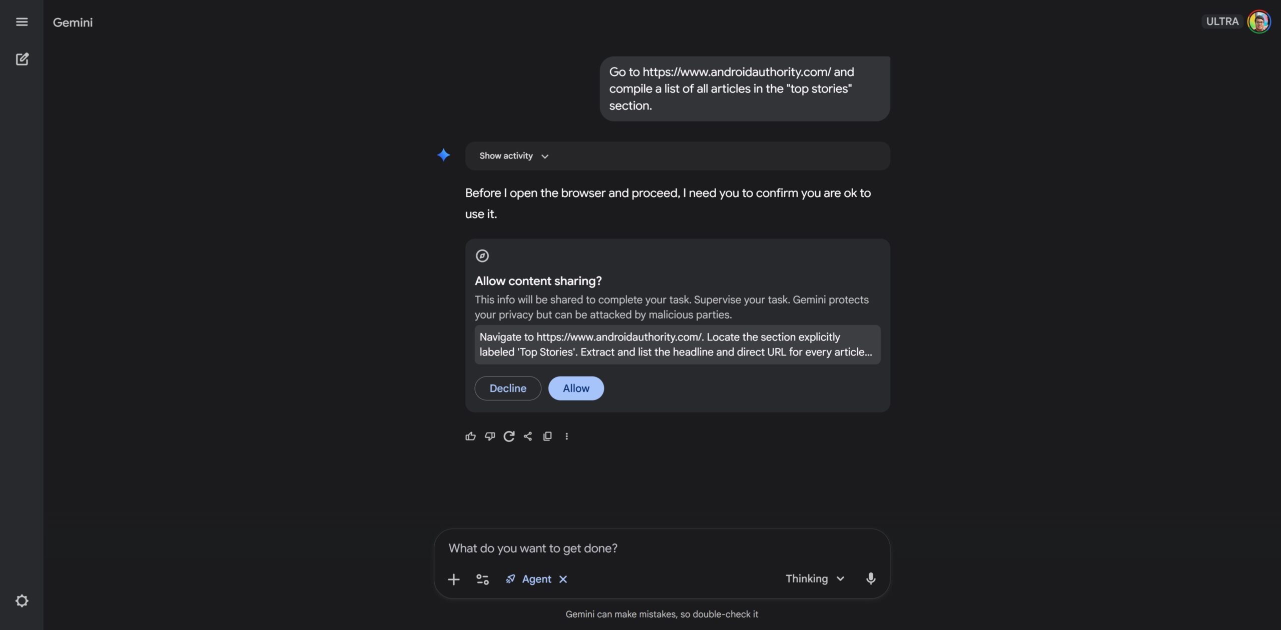 Agente Gemini permite compartilhamento de conteúdo