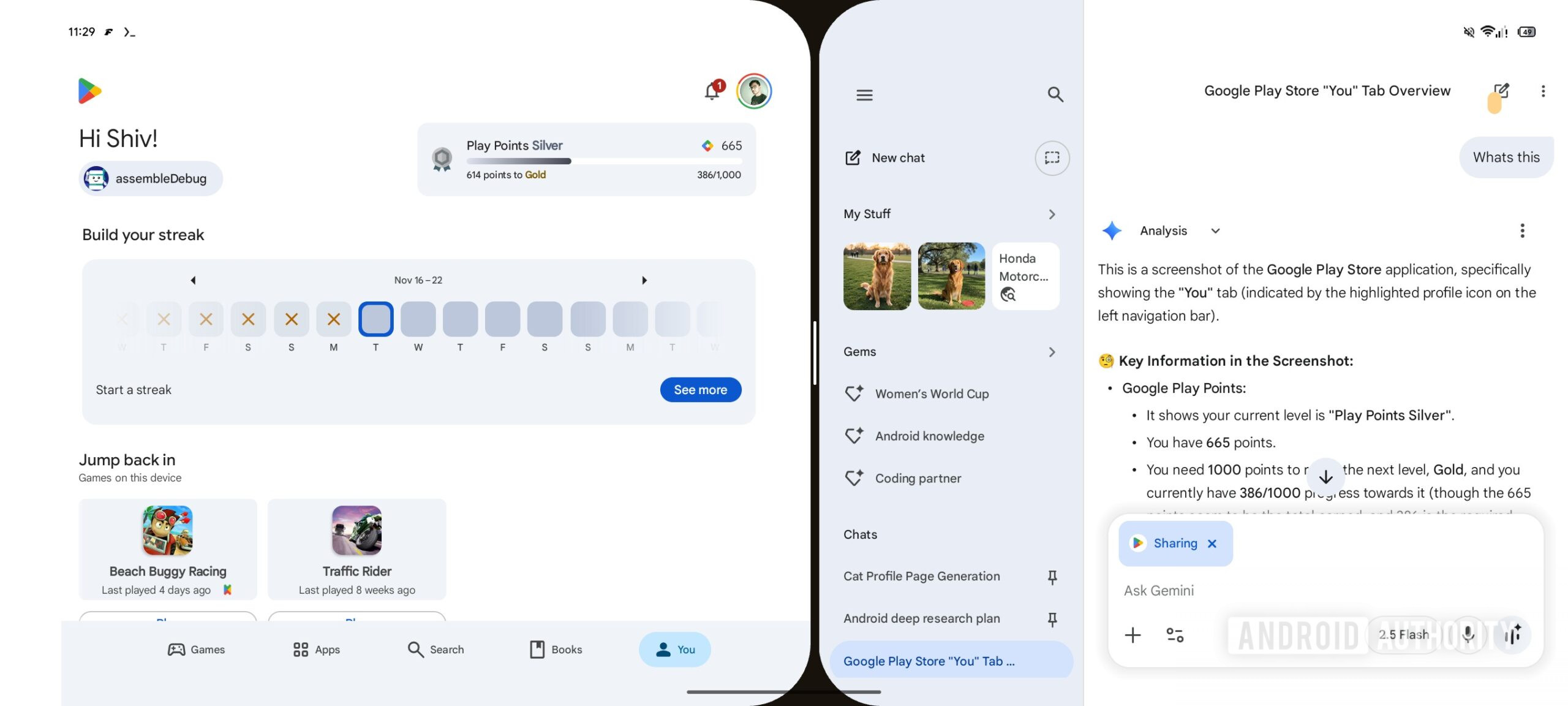 Resposta de tela dividida do Gemini