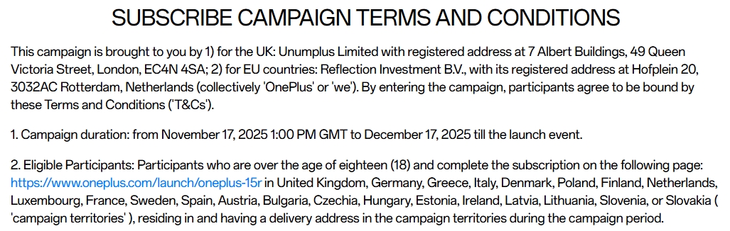 Campanha de assinatura OnePlus UK para o OnePlus 15R Campanha de assinatura OnePlus UK para o OnePlus 15R