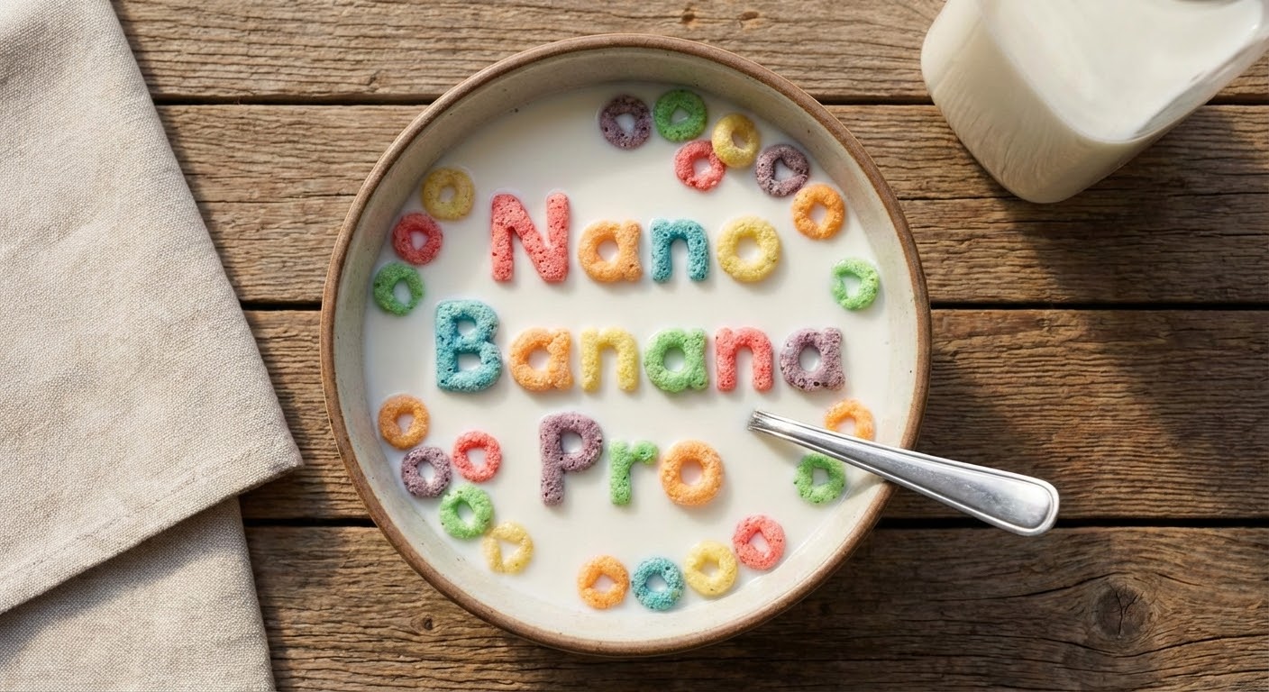 Nano Banana Pro escrito em uma tigela de cereal