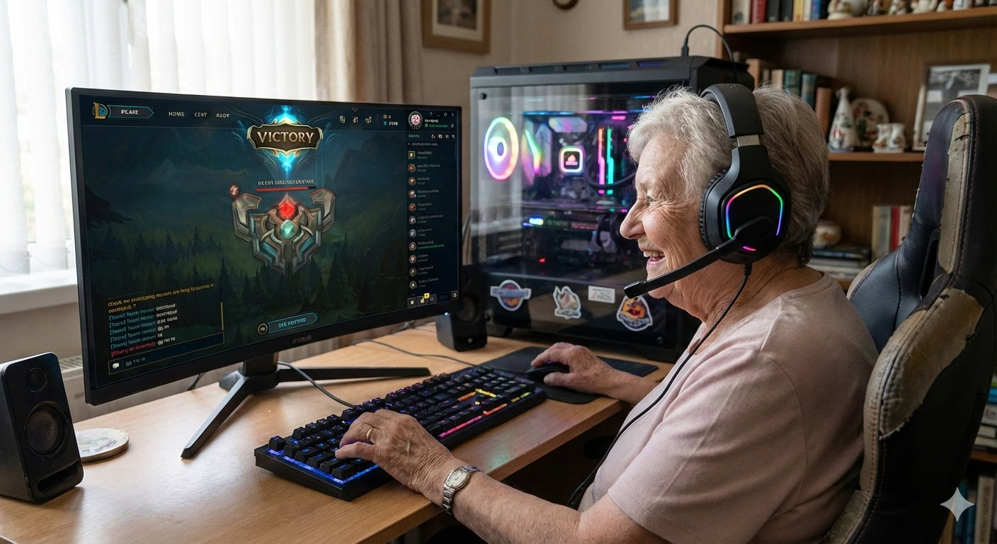 Vovó jogando League of Legends