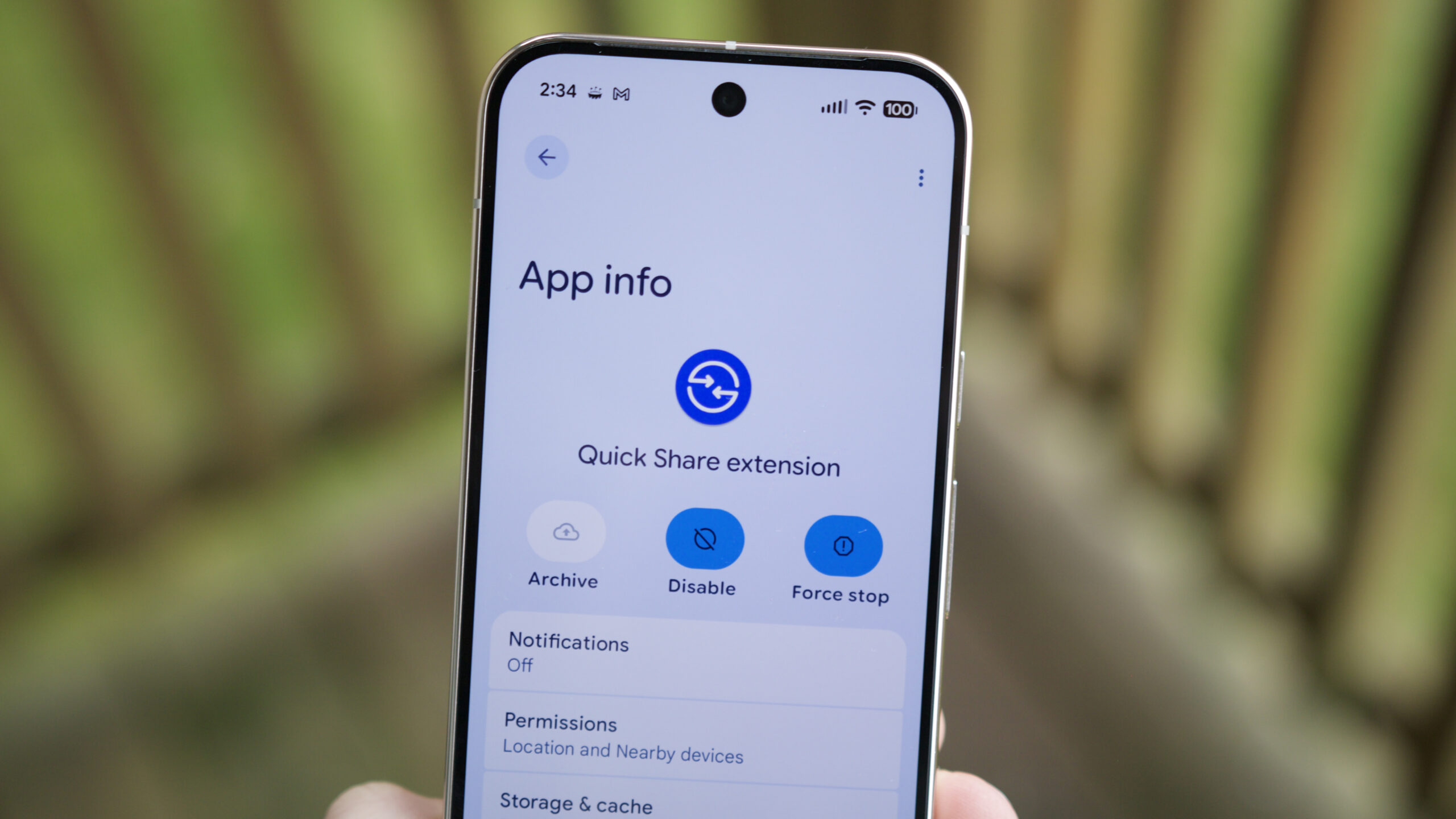 Aplicativo de extensão Quick Share em um Pixel 10.