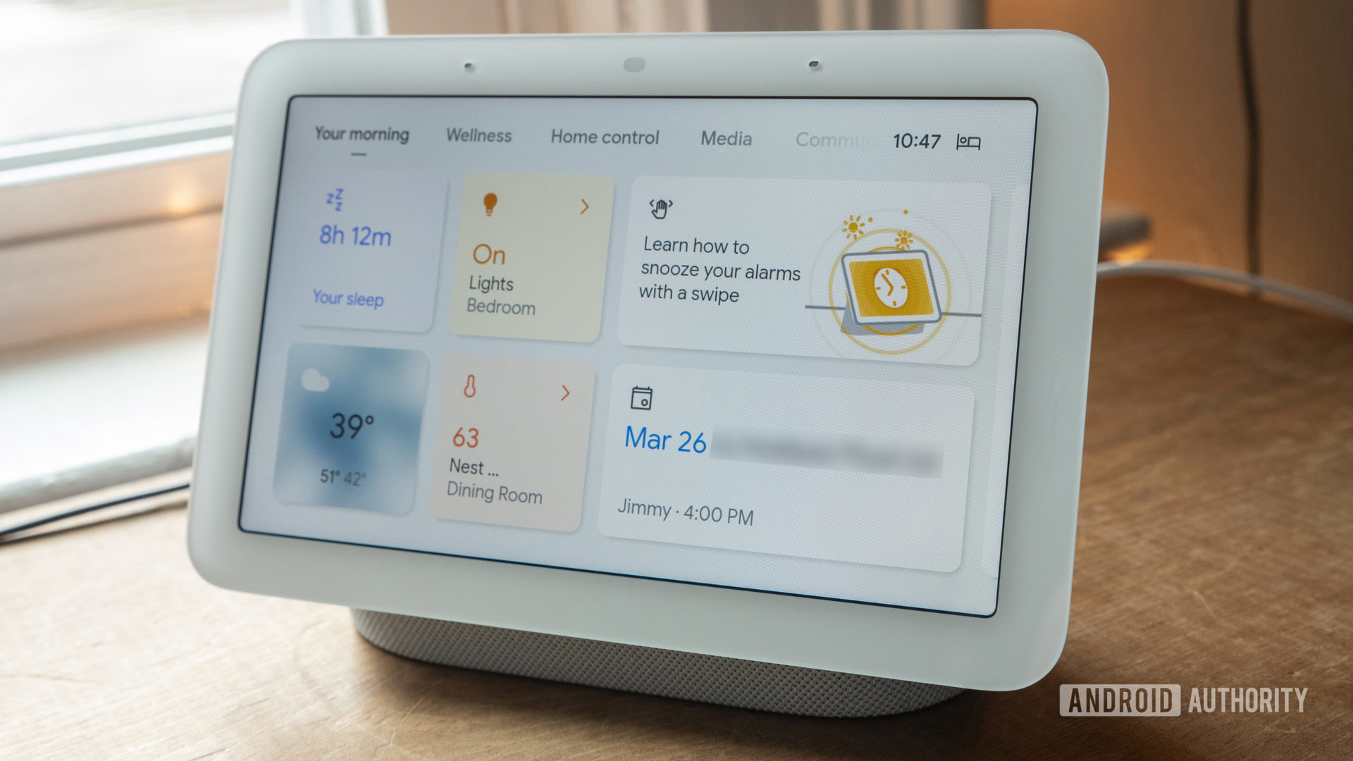 Uma visão matinal do Google Nest Hub de segunda geração.