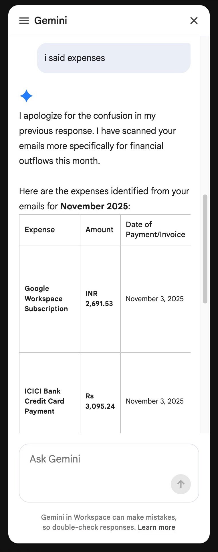 Gêmeos no Gmail monitorando despesas 2