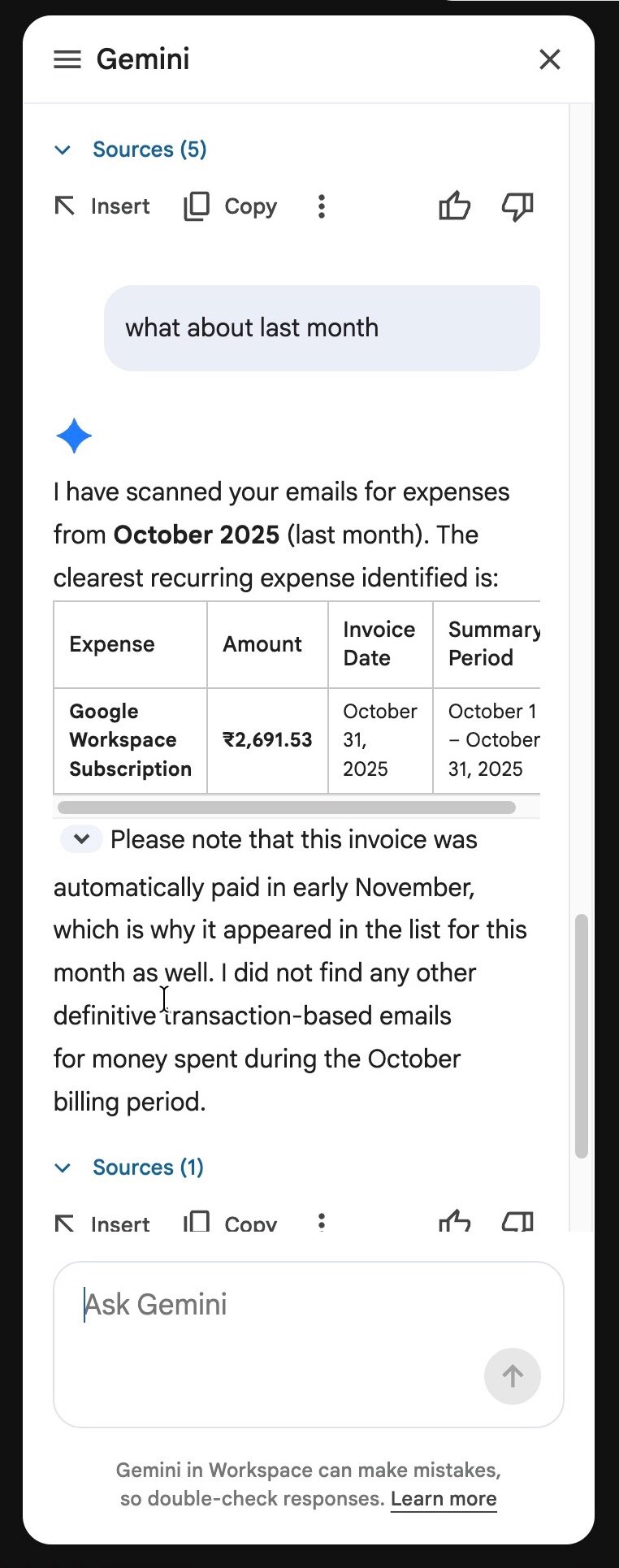 Gêmeos no Gmail monitorando despesas 3