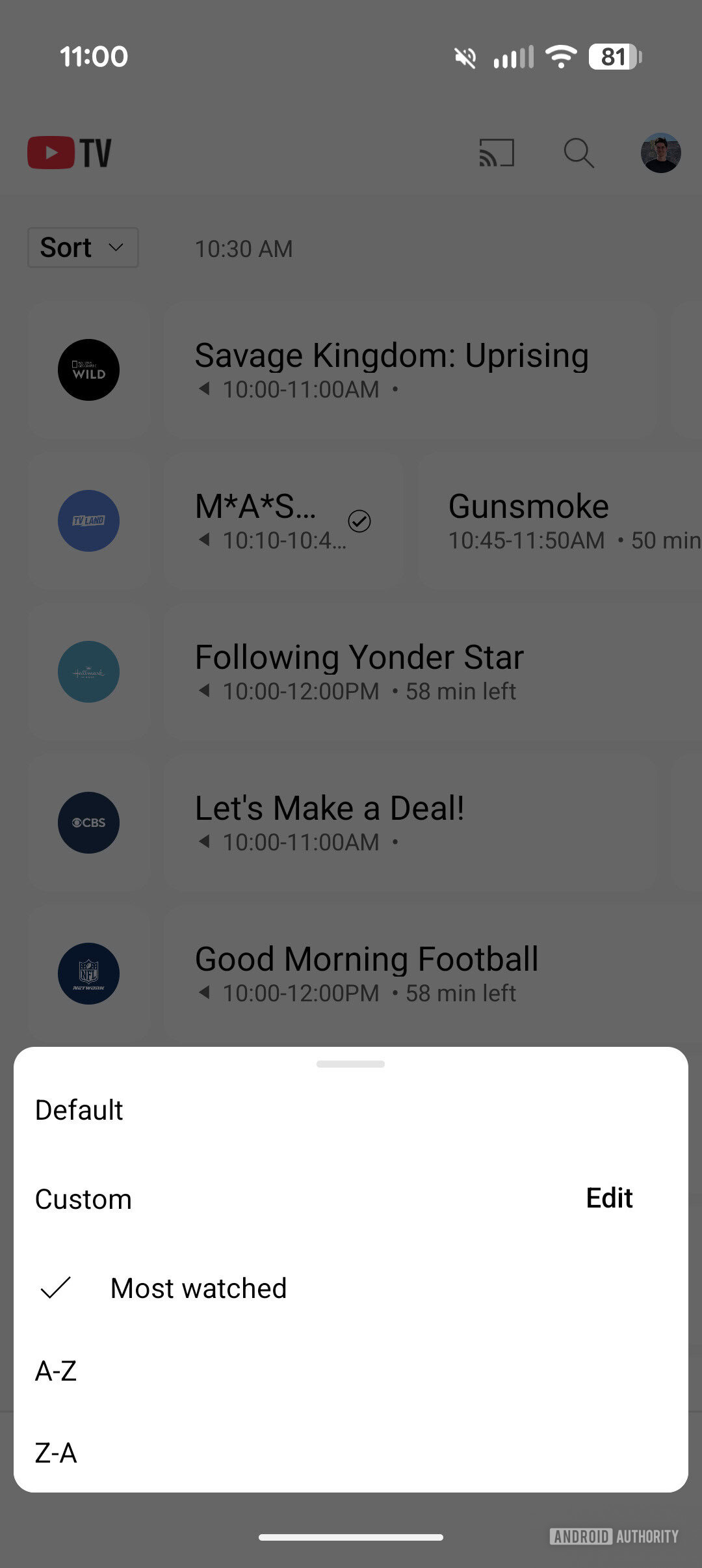 Nova classificação de IU do YouTube TV