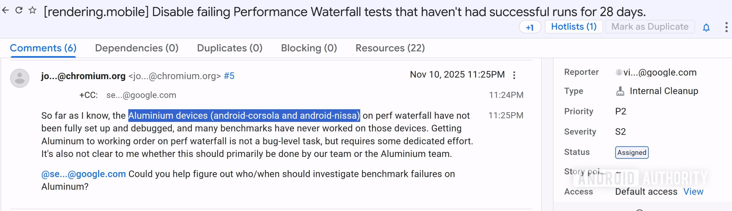 Menção de dispositivos Aluminum OS no relatório de bug Menção de dispositivos Aluminum OS no relatório de bug