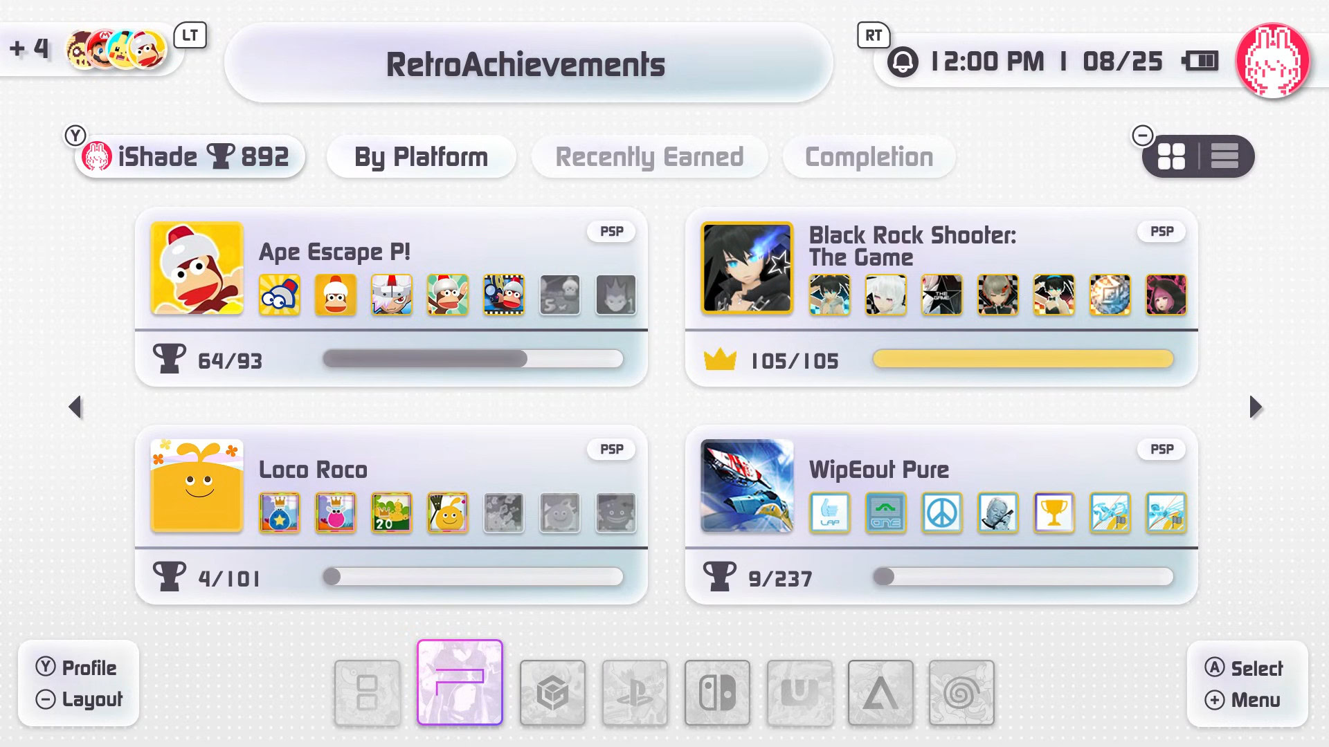 Tela de retroconquistas do iiSU