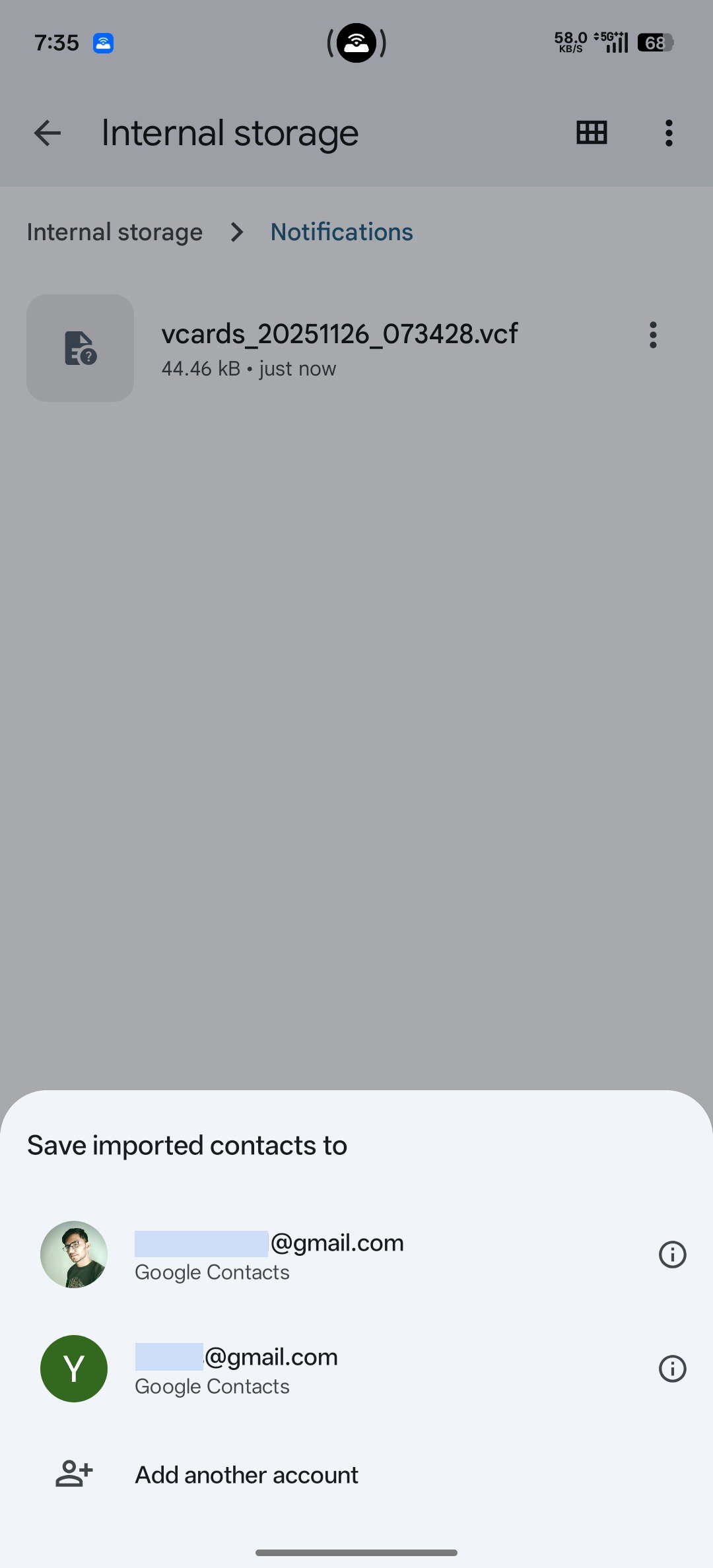 Importação vcf antiga dos Contatos do Google