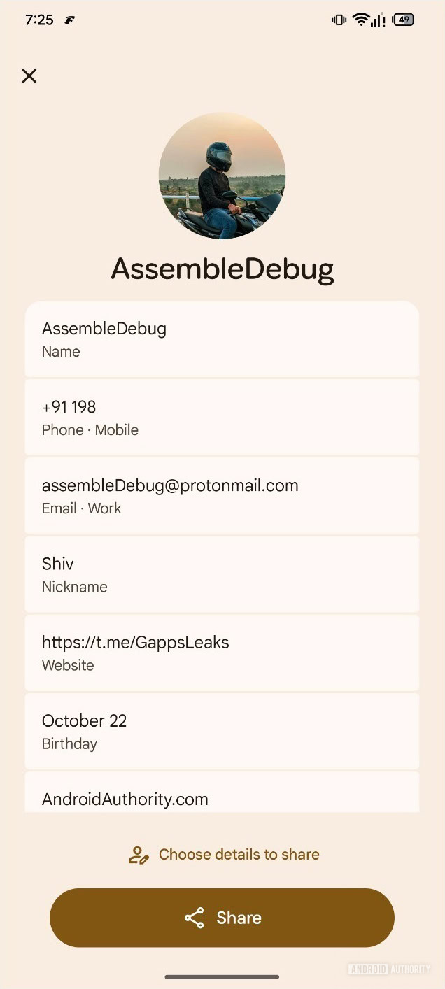 Novo compartilhamento vcf 3 dos Contatos do Google