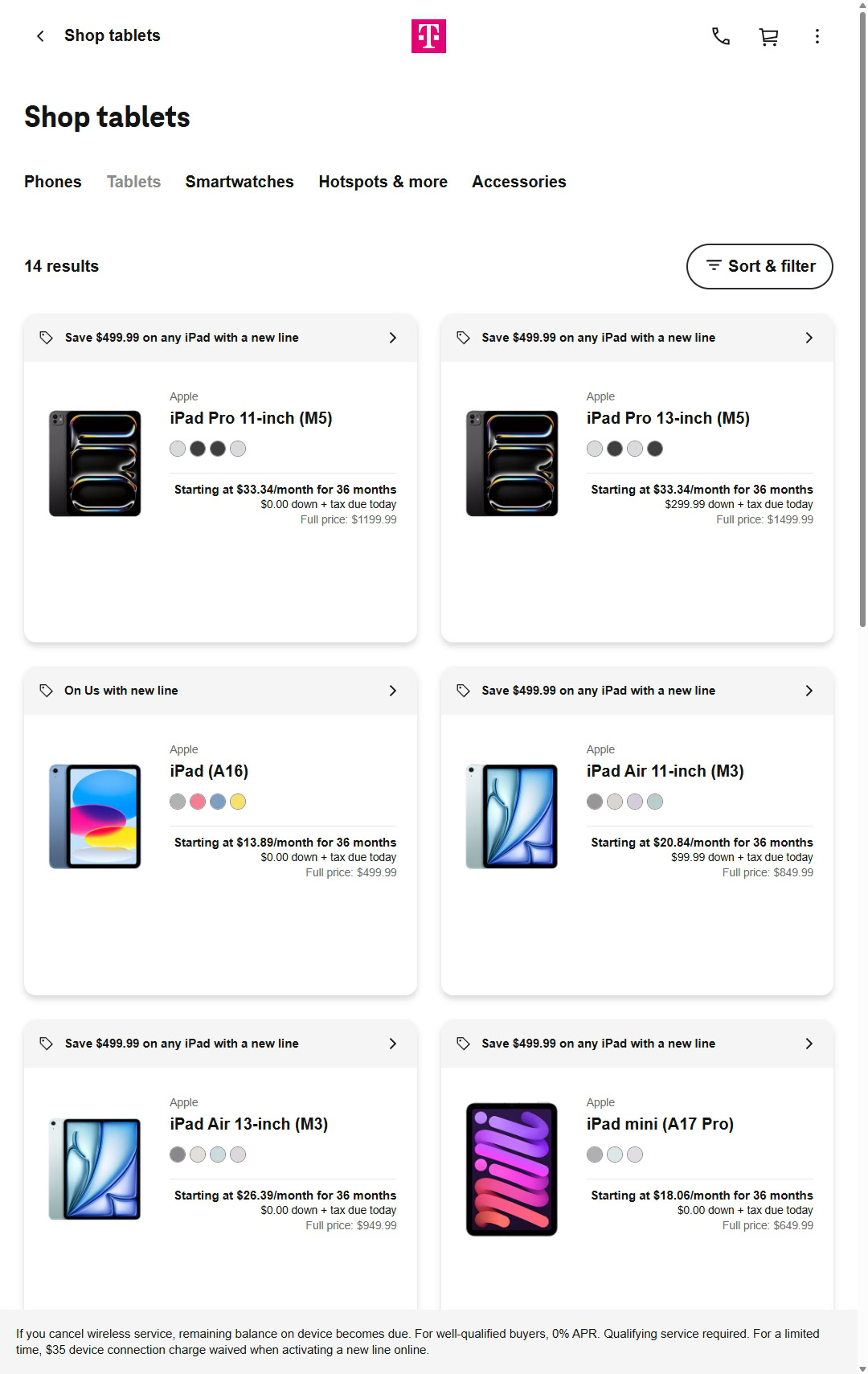 T Mobile EIP de 36 meses em tablets