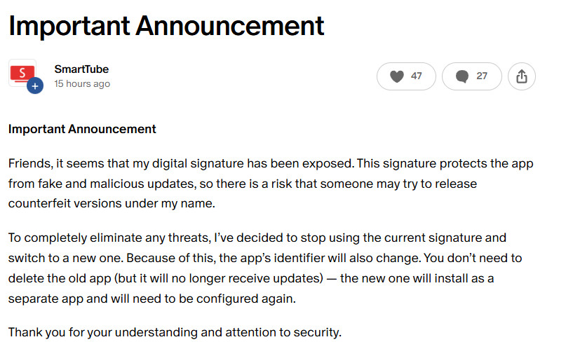 Anúncio de assinatura digital do SmartTube Patreon Anúncio de assinatura digital do SmartTube Patreon