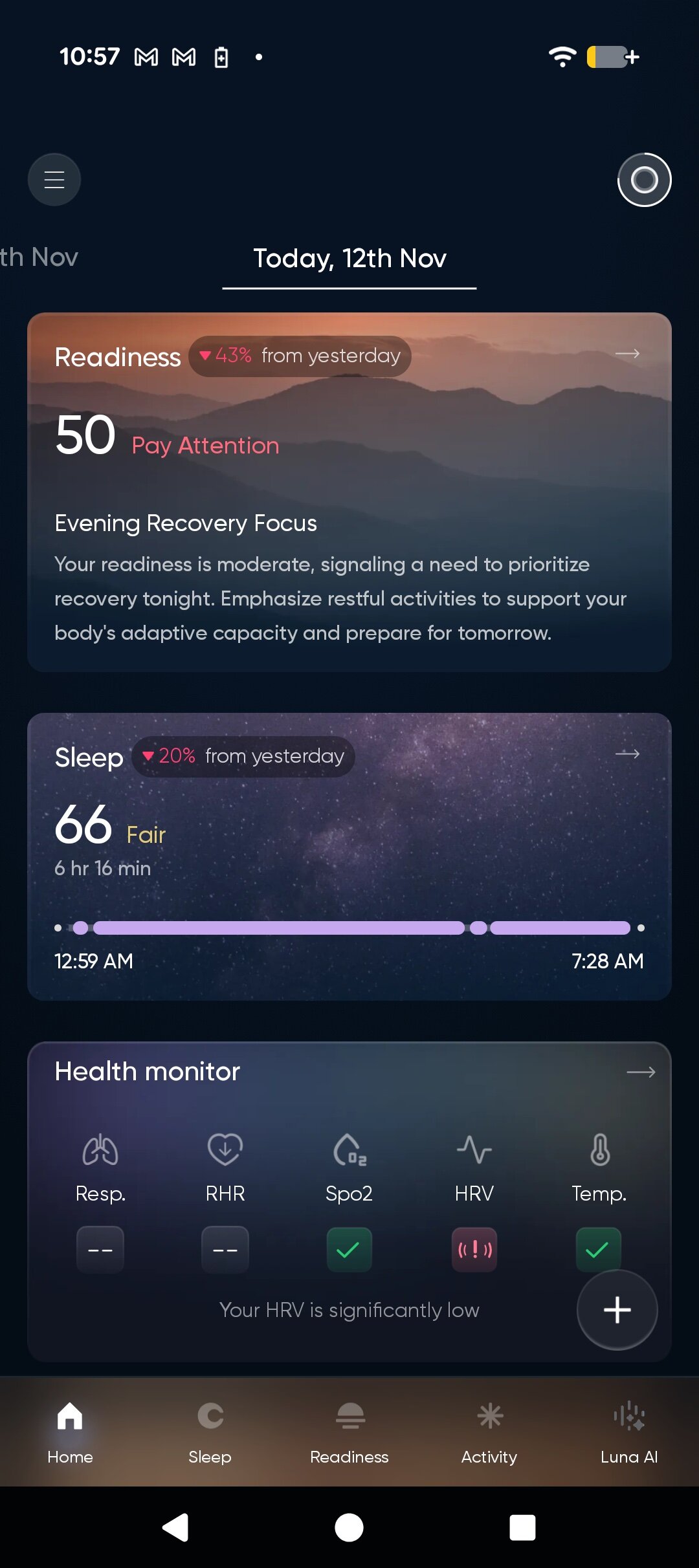 Setas do aplicativo Luna Ring 2