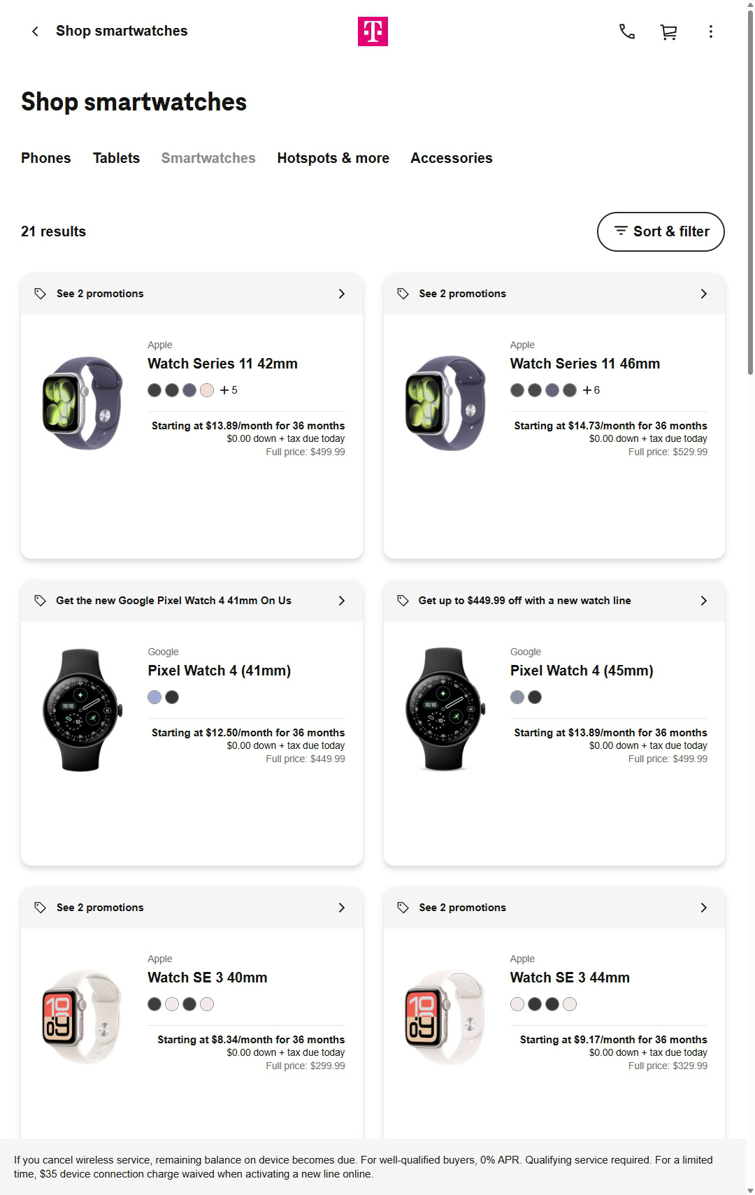 EIP de 36 meses da T Mobile em smartwatches