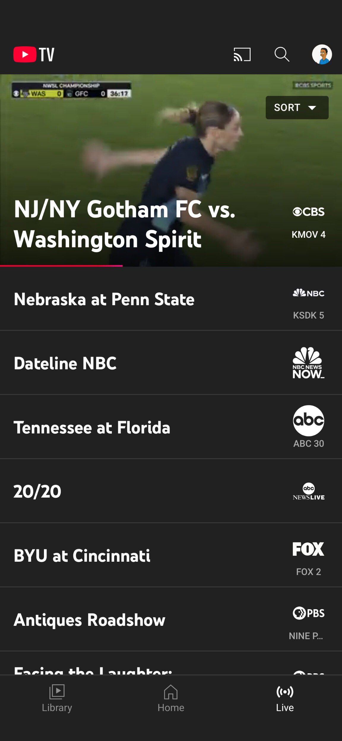 IU antiga do YouTube TV