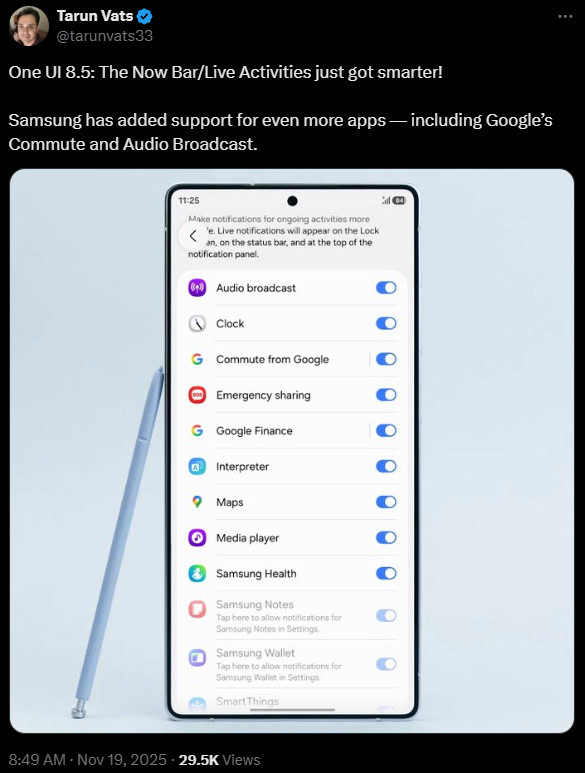 Tarun Vats One UI 8.5 agora barra Tarun Vats One UI 8.5 agora barra