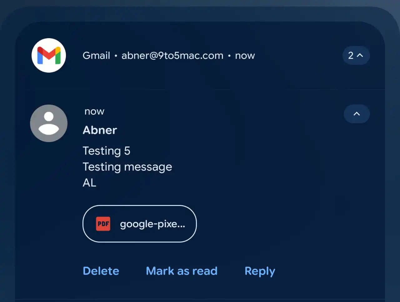Anexos de notificação do Gmail Anexos de notificação do Gmail