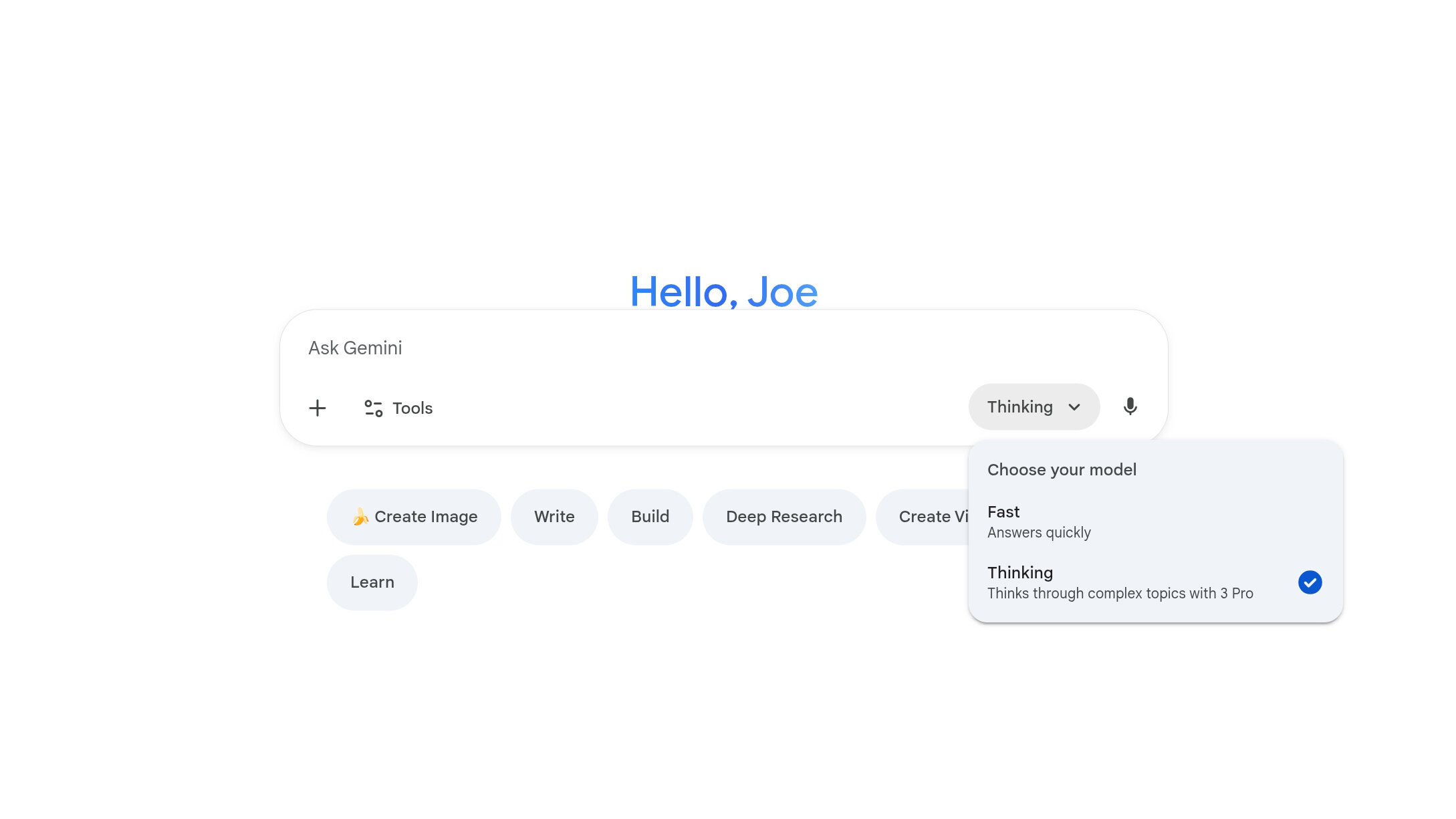 Selecionando Gemini 3 Pro no site da Gemini.