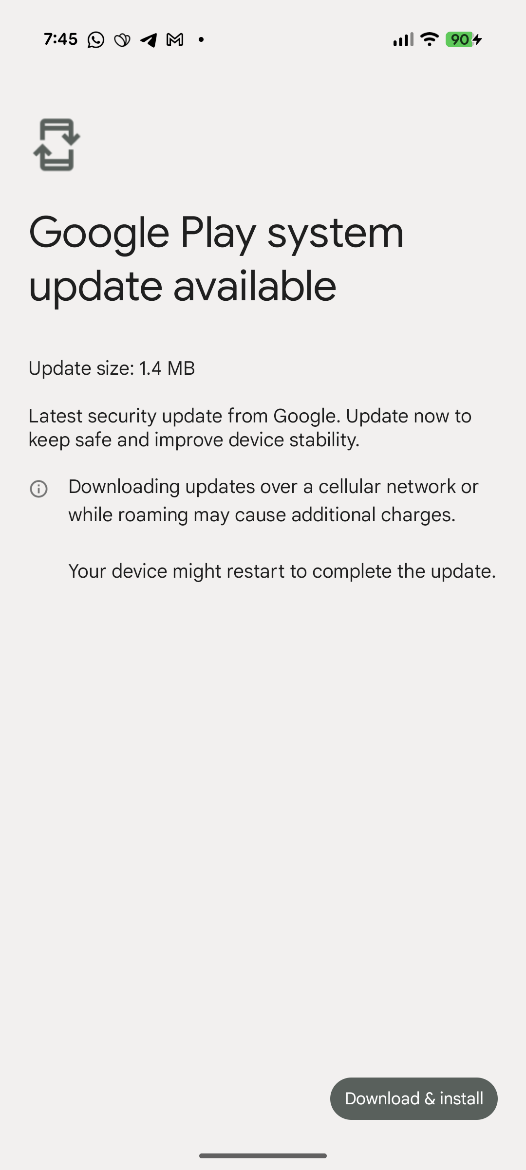 Atualização do sistema do Google Play pendente