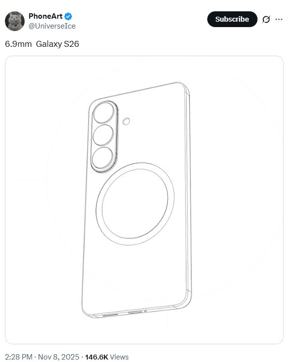 Espessura do Samsung Galaxy S26 Universo de Gelo Espessura do Samsung Galaxy S26 Universo de Gelo