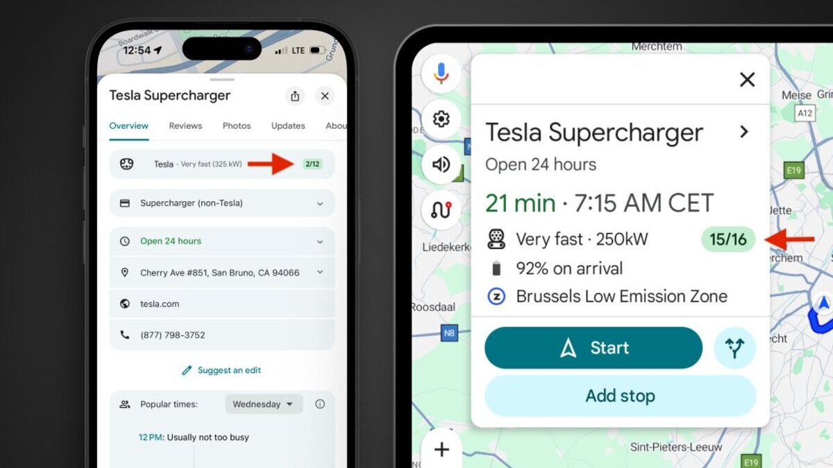Disponibilidade ao vivo do Tesla Supercharer do Google Maps Disponibilidade ao vivo do Tesla Supercharer do Google Maps